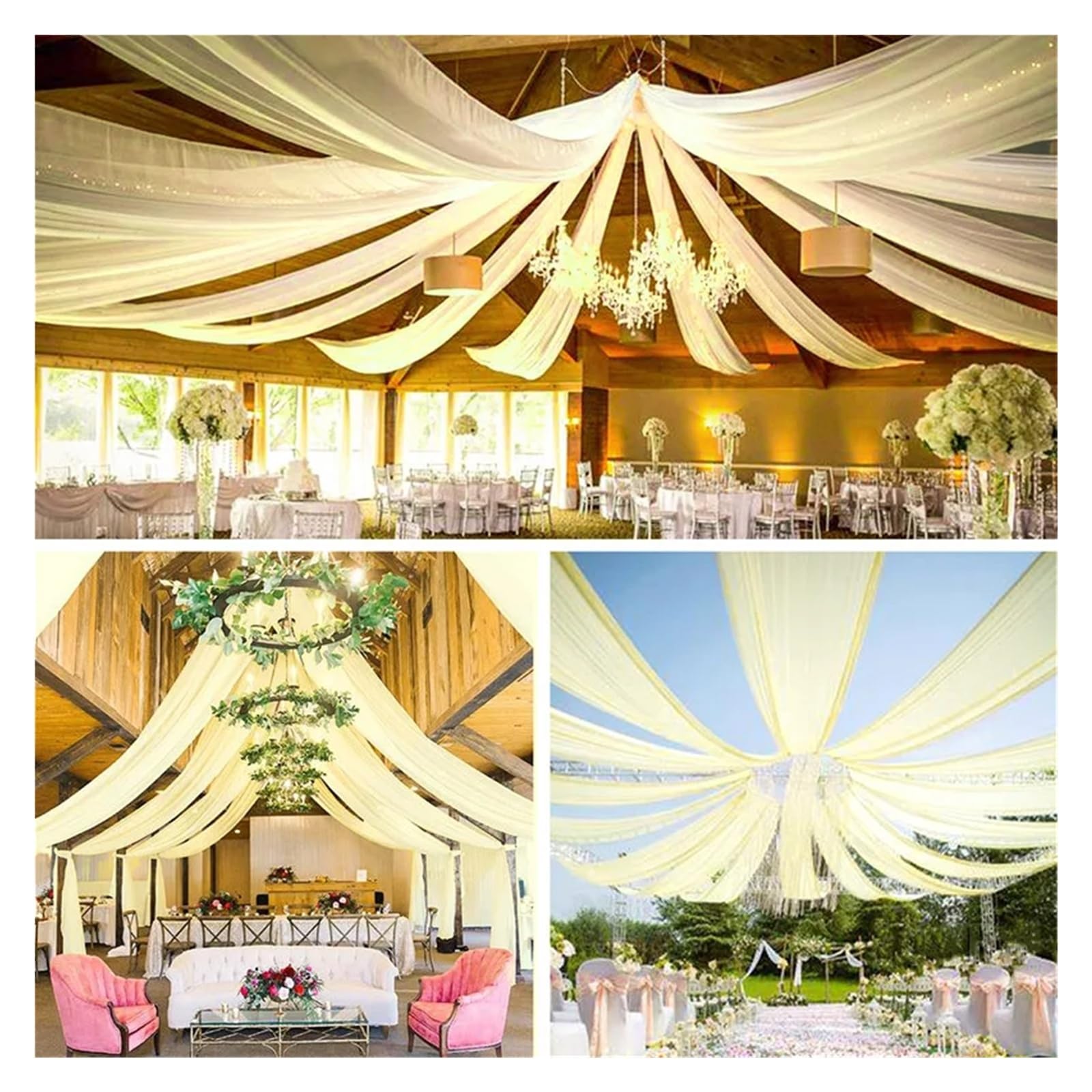 MDSIOKHJ Ceiling Drapes Wedding Arch Drape Roof Ceiling Decor Sheer Chiffon Tulle Curtain Draping Backdrop Party Supplies Drapery Ceremony Decoration(Light yellow,150x600cm)