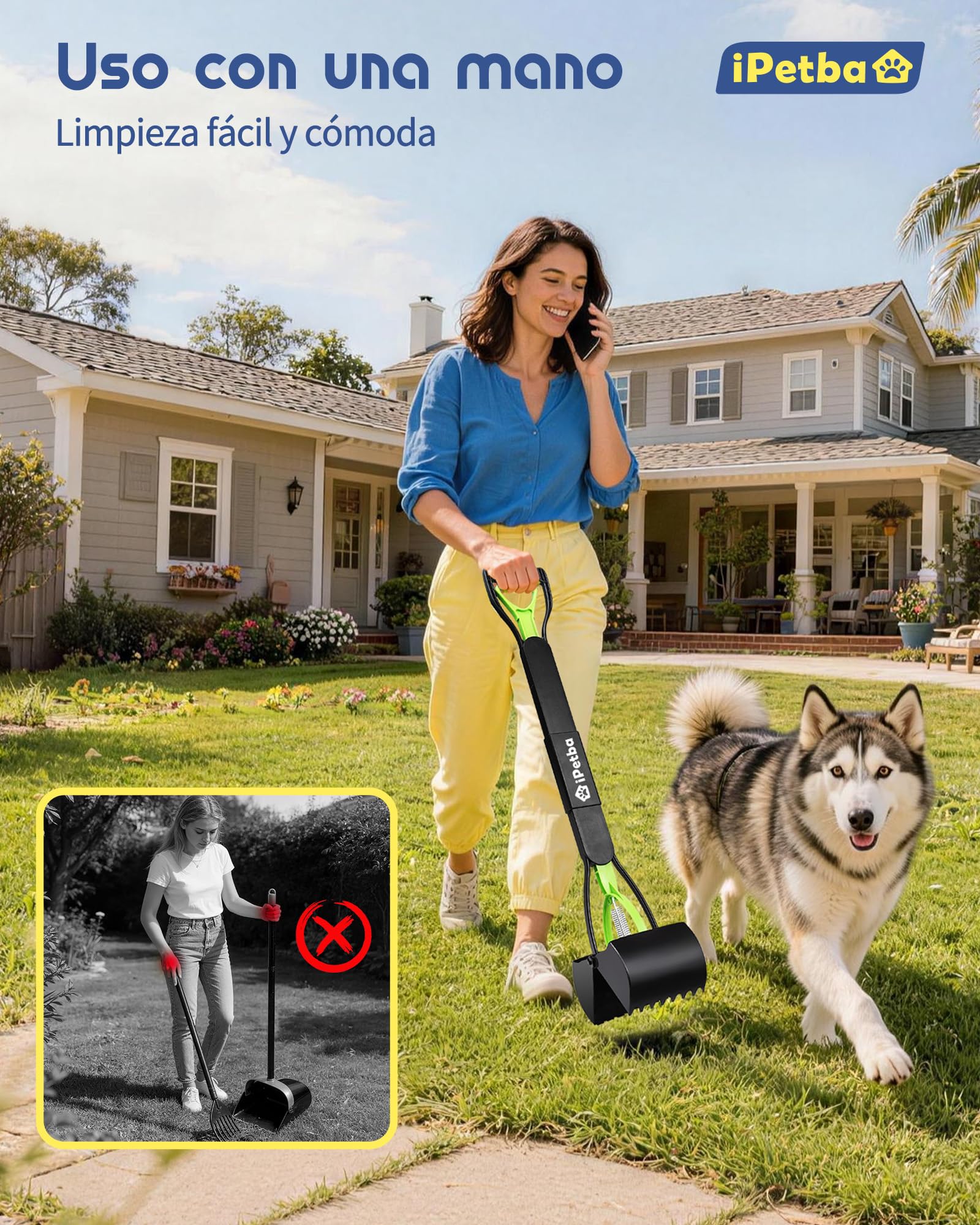80cm Recoge Cacas de Perros Mango Largo Sin Necesidad de Agacharse Recogedor Plegable Dog Pooper Scooper para Grava, Tierra, Césped