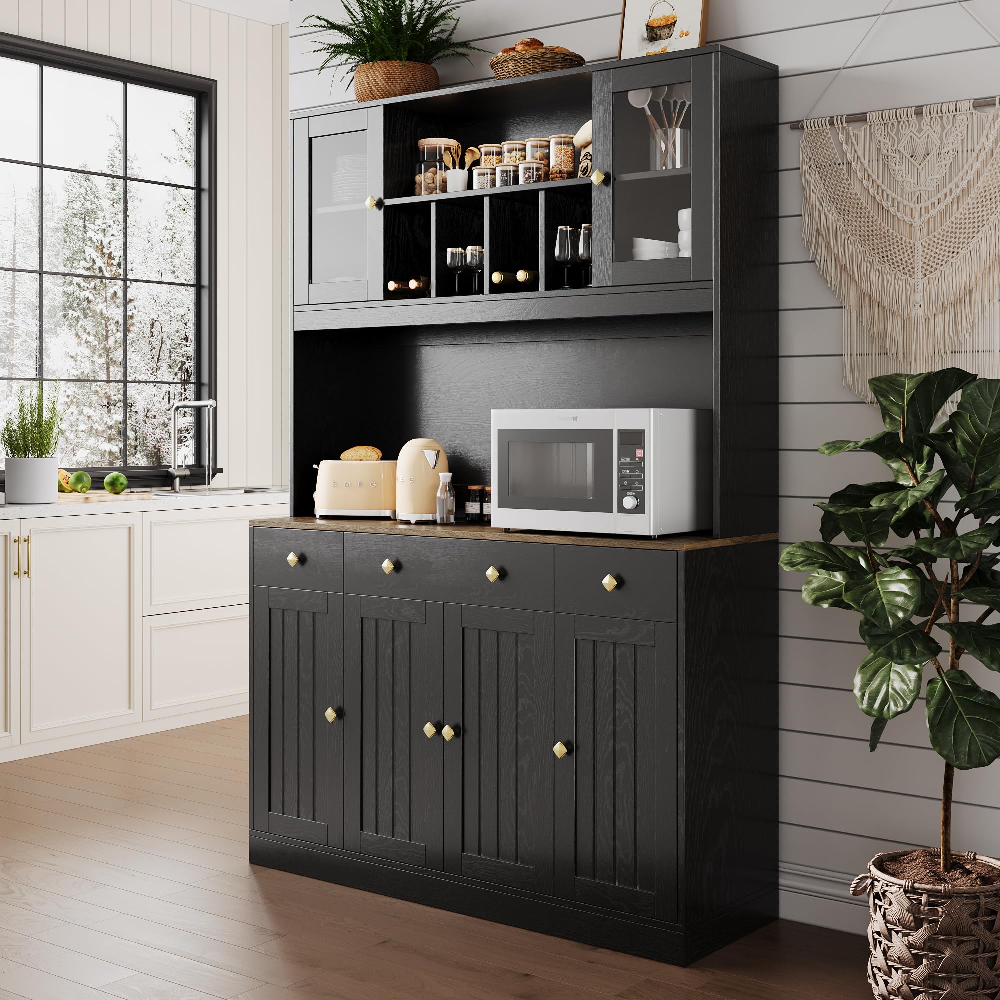 Tall 4-Door Kitchen Pantry Cabinet (Black)