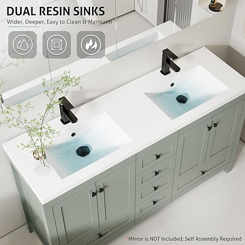 Miniatura 87 de eclife Tocadores de baño de 30 pulgadas con lavabo, moderno gabinete de almacenamiento de baño de madera gruesa con fregadero empotrado, drenaje