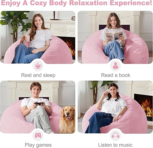 Miniatura 115 de Homguava Puf de 3.5 pies: puf de lágrima con relleno de espuma viscoelástica, sillas compactas de puf, sofá suave con funda de pana (gris)