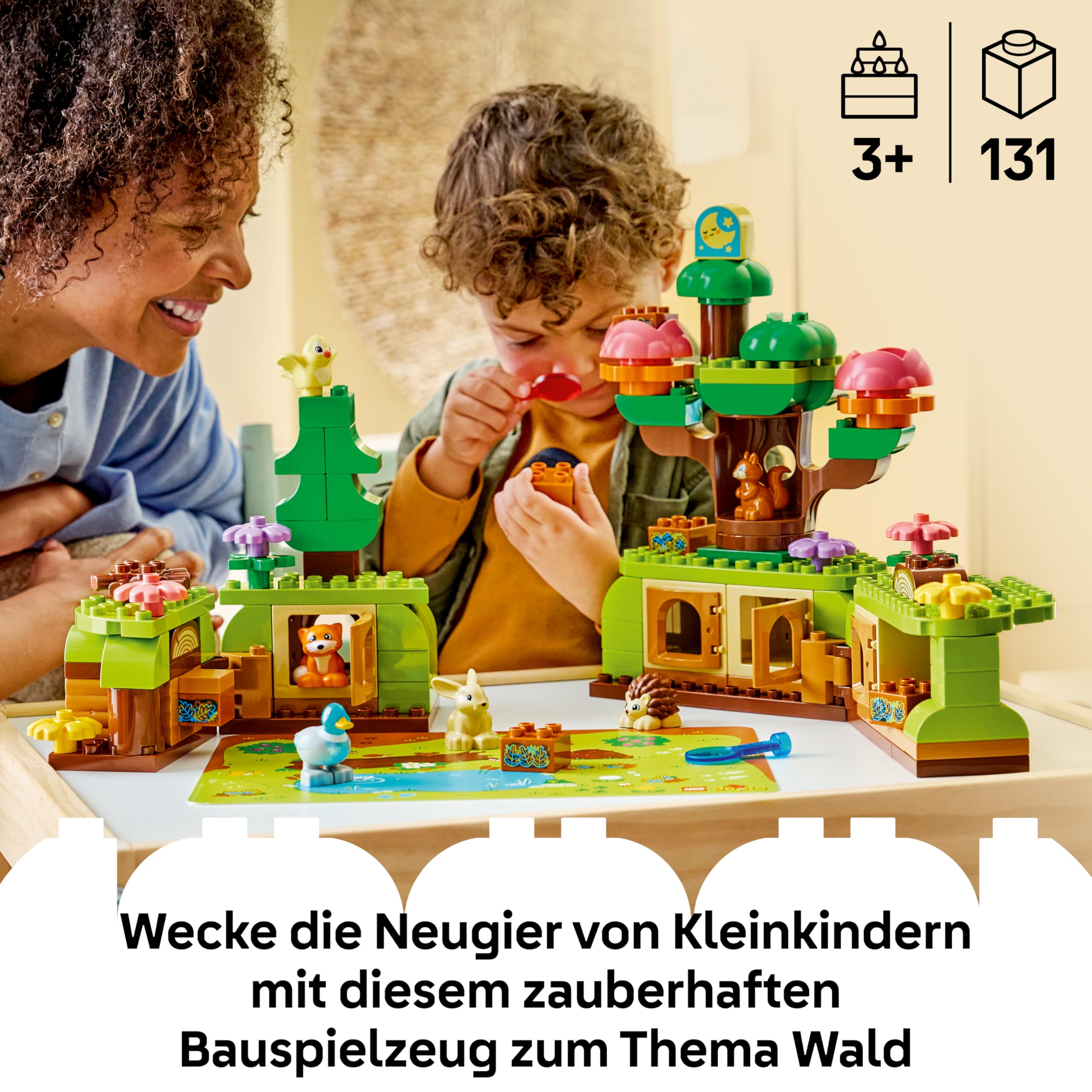 LEGO DUPLO Wald mit Wilden Tieren - Lernspielzeug für Kleinkinder - Montessori Set mit Tierfiguren, Bäumen und Spielmatte - Geschenk für Mädchen und Jungen ab 3 Jahren - 10480