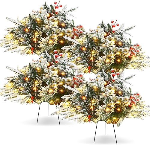 Liliful 4 piezas de relleno artificial de urna de Navidad iluminado, preiluminado, esmerilado, relleno de urna para exteriores, árbol de Navidad,