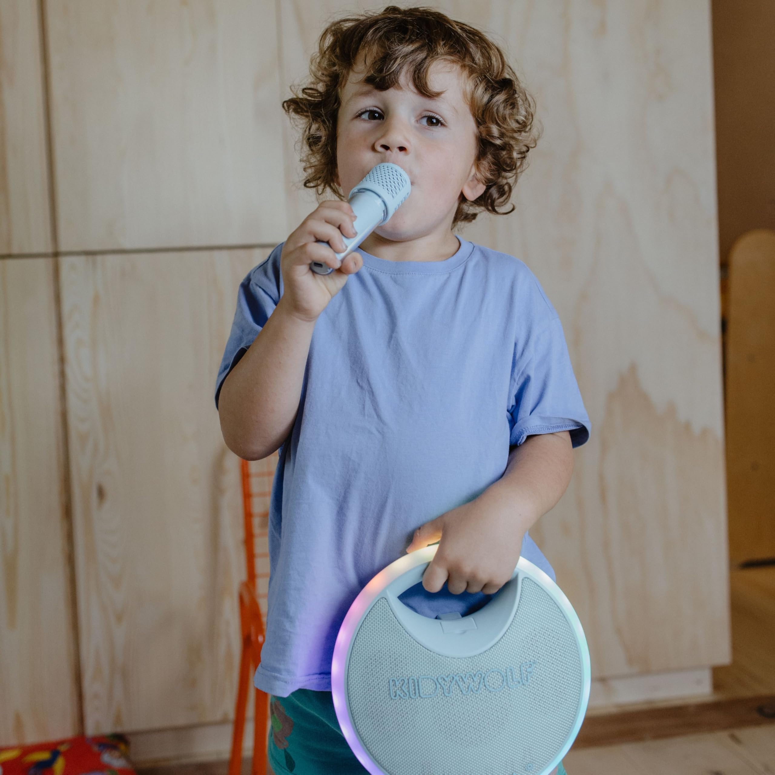KIDYWOLF KIDYKARAOKE Przenośny głośnik do karaoke dla dzieci z 2 bezprzewodowymi mikrofonami i efektami świetlnymi - zabawny i świąteczny głośnik Bluetooth 40 W na rodzinne wieczory