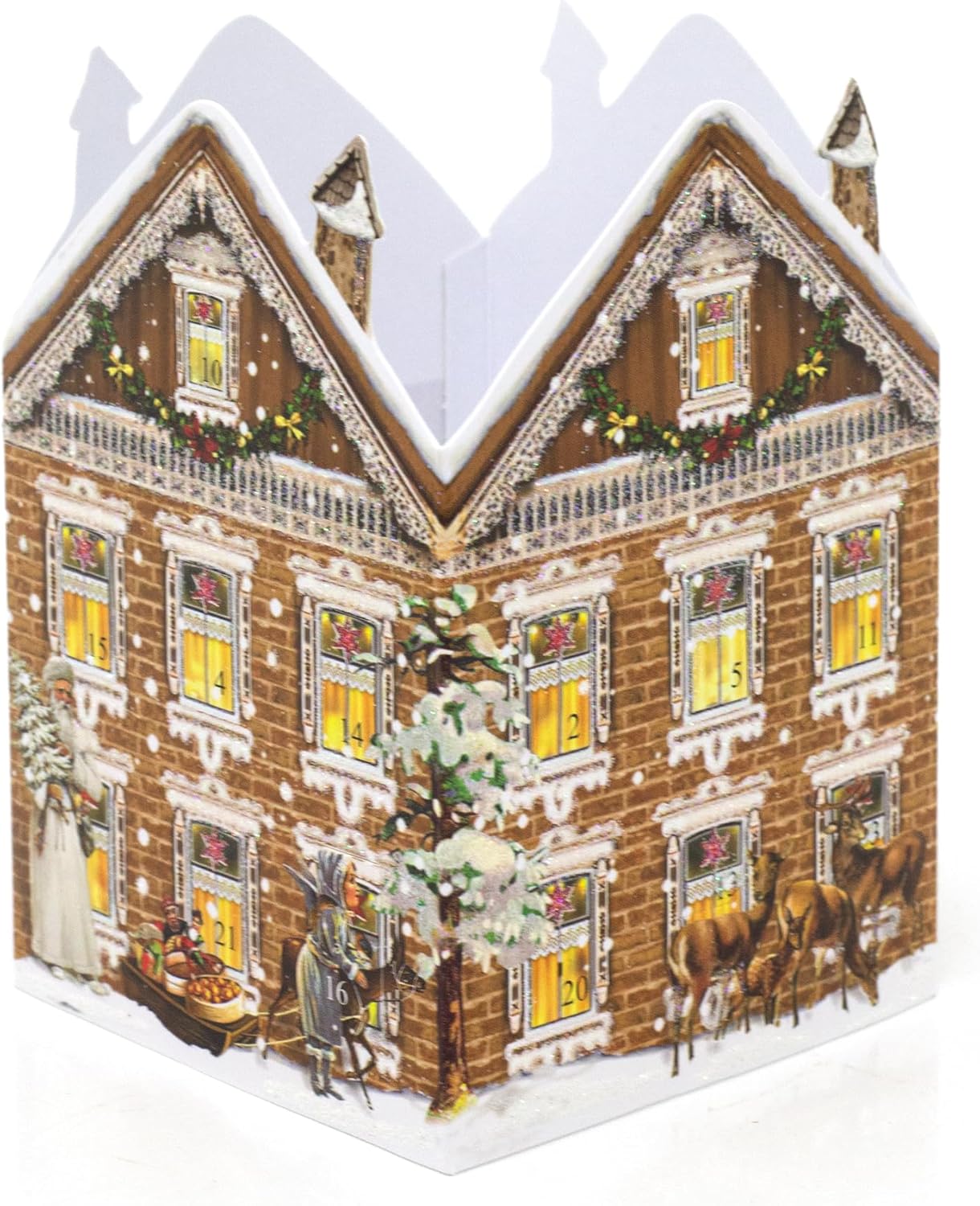 Deluxe Mini Advent Calendar Nostalgic House Tealight Lantern Brown
