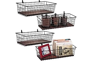Rustic Metal Wall Decor Organizer Basket Bin with Floating Shelves and Handles