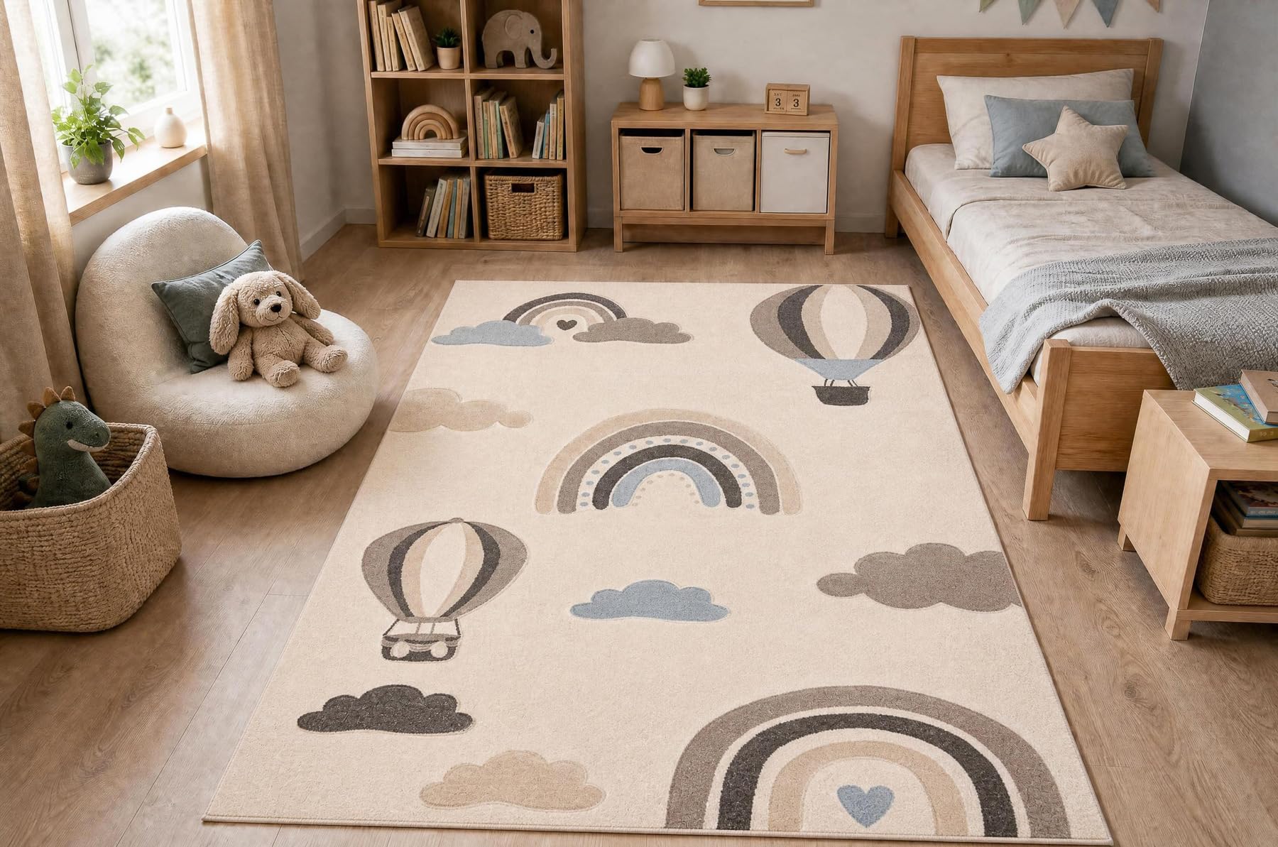 Kiddo Teppich 5644 Creme/beige Regenbogen-Wolkenmotiv 160x220 cm
