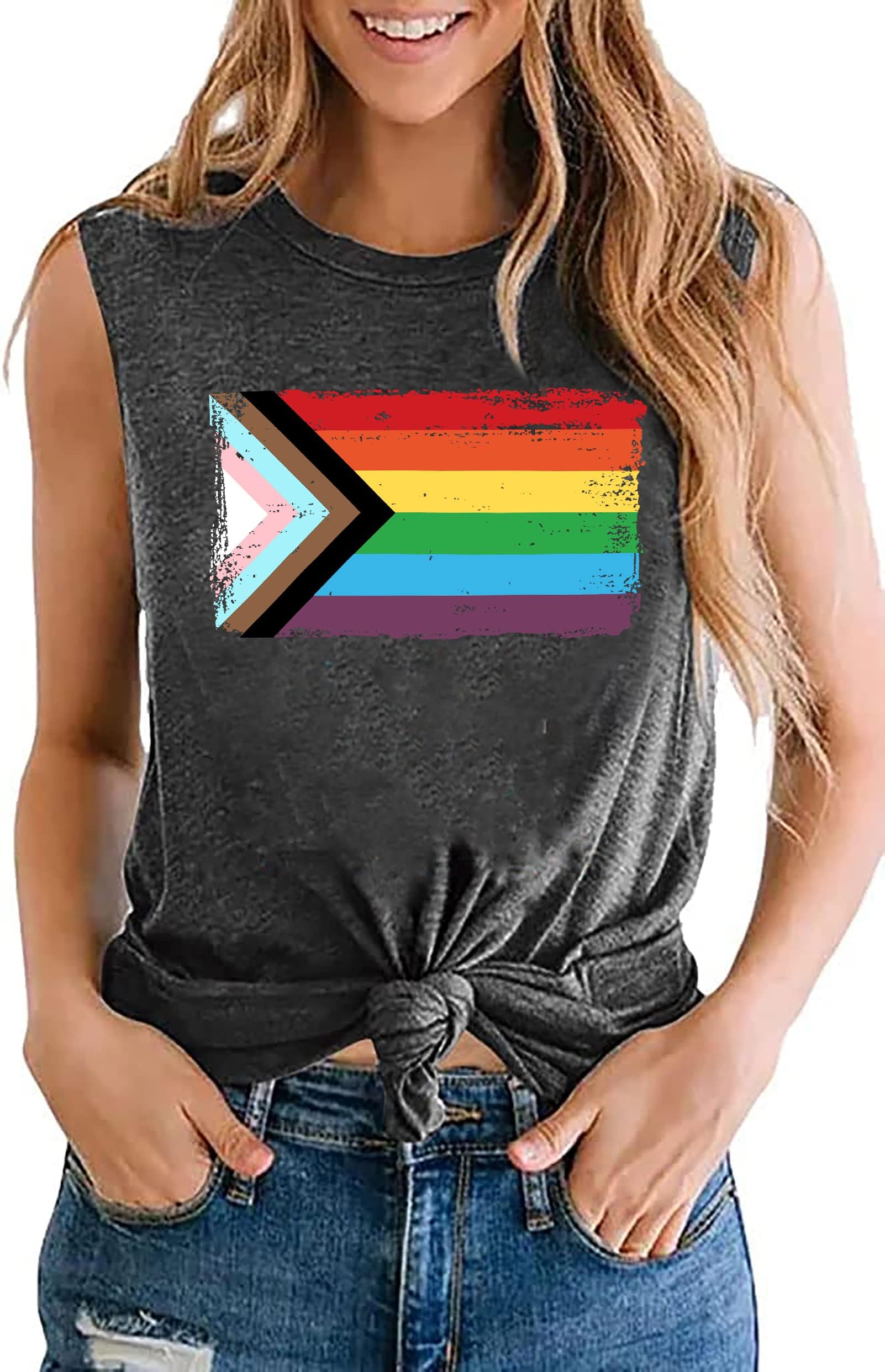 Pride LGBT Love - Canotta da donna con motivo arcobaleno, Grigio A, S