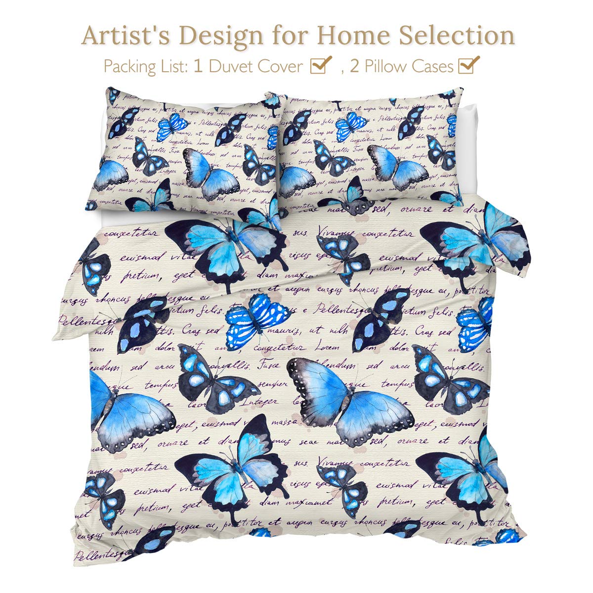 Sleepwish Turquoise Butterfly Duvet Cover Set - 3pc Queen, Colorful Floral Patchwork & Butterflies