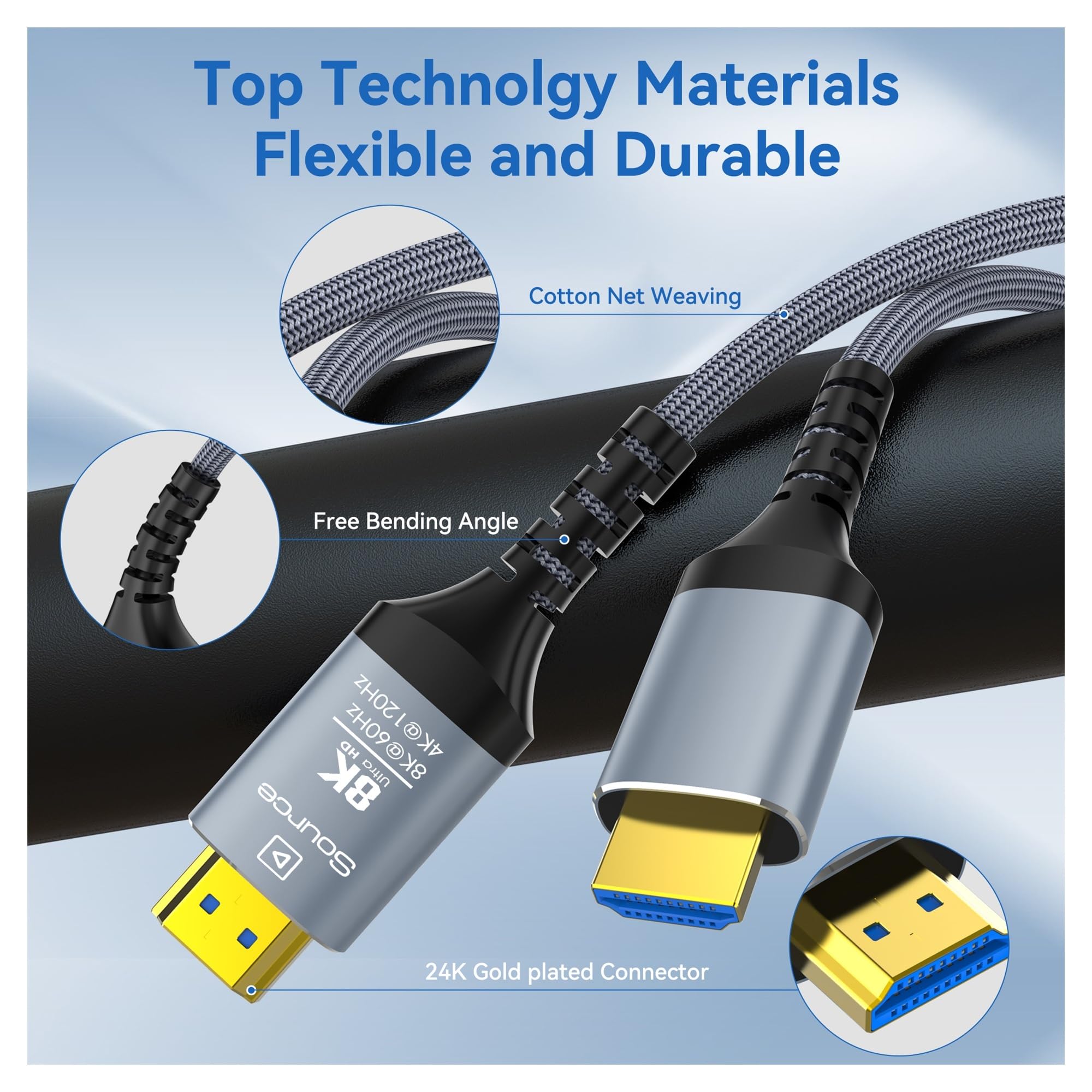 Cable HDMI 2.1 De Fibra Óptica De 48 Gbps, 8K@60Hz 4K@120Hz, HDR Dinámico EARC HDCP 2.3, Compatible Con Smart TV, Consolas De Juegos, Reproductores De Blu-ray(50m)