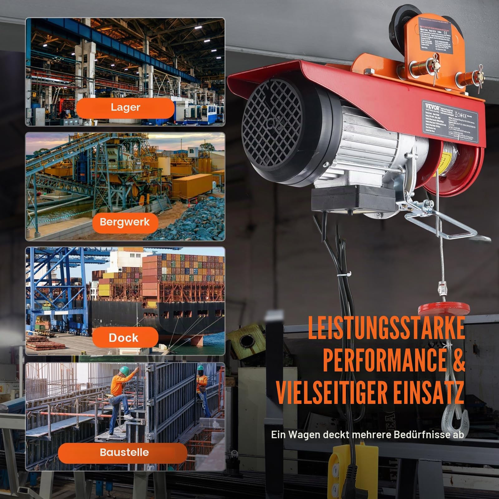 VEVOR Laufkatze 0,5Tonnen Tragfähigkeit Hallenkran 60-120mm Einstellbare Breite Kran 268x227x108mm Rollfahrwerk Doppelrad-Design Handfahrwerk für I- und H-Trägern Hallenkran Ladekran