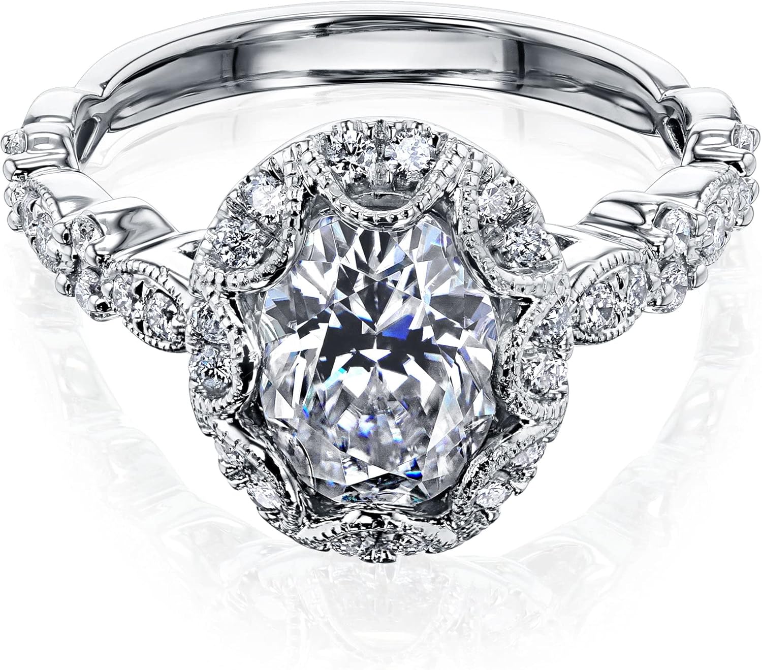 1 7/8 CTW Oval Cut Moissanite Halo Engagement Ring 10K White Gold