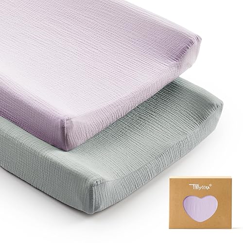 Miniatura 15 de TILLYOU Funda de muselina para cambiador de pañales para bebés, niñas y niños, de algodón suave y transpirable, 2 unidades (flor amarilla) Flor