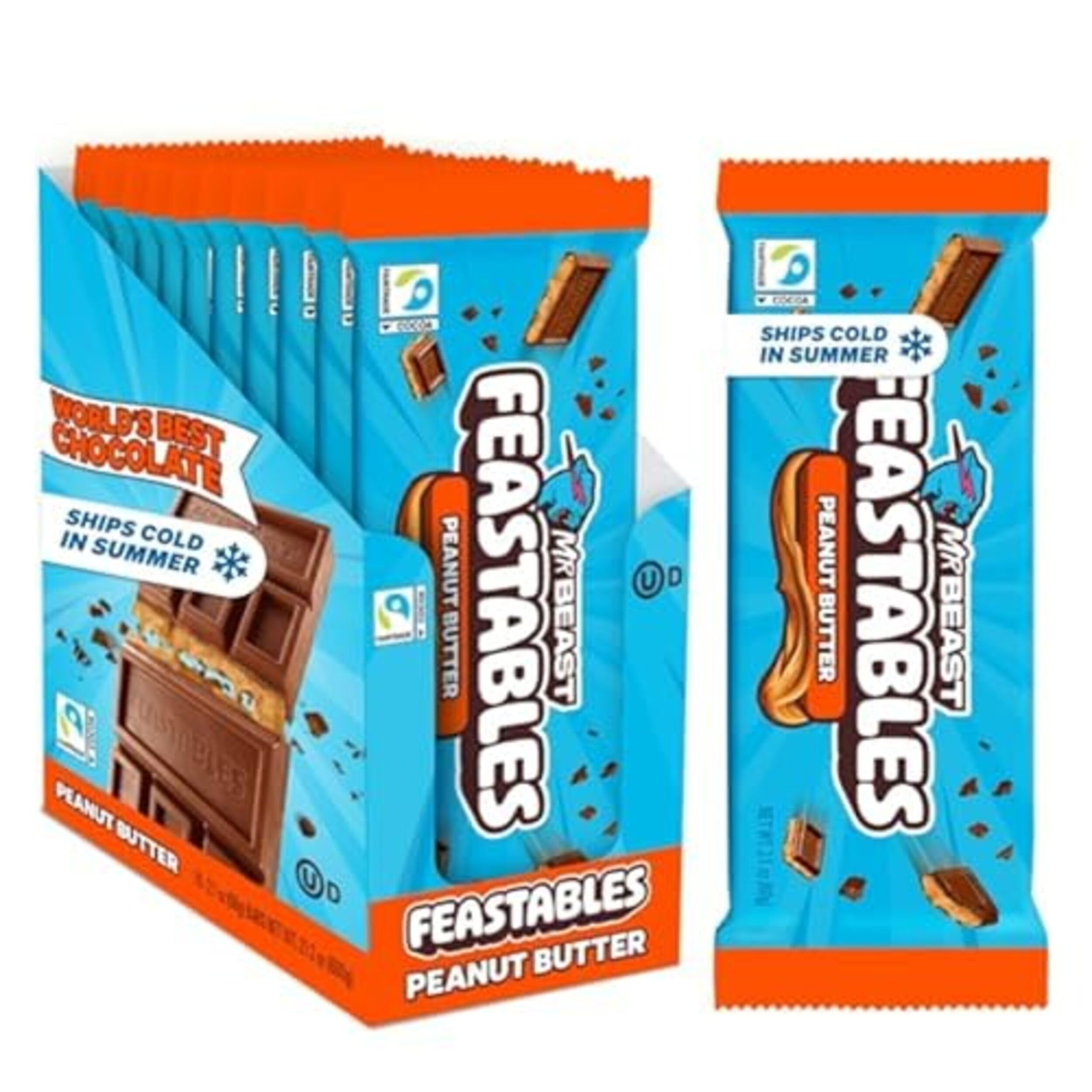 Feastables MrBeast Chocolate Bars/Barras de chocolate (10 x 60 g) - El regalo de chocolate para la verdadera bestia (Deez Nutz/Peanut Butter)