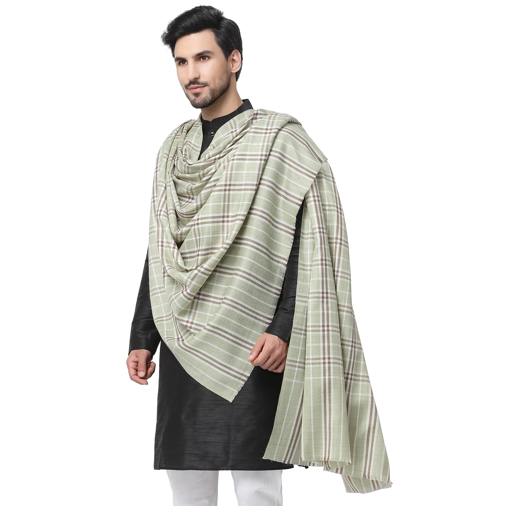 Weavers Villa Men's Woolen Lohi/Shawl (Ms-Checks, Pista), 125Cm X 250Cm