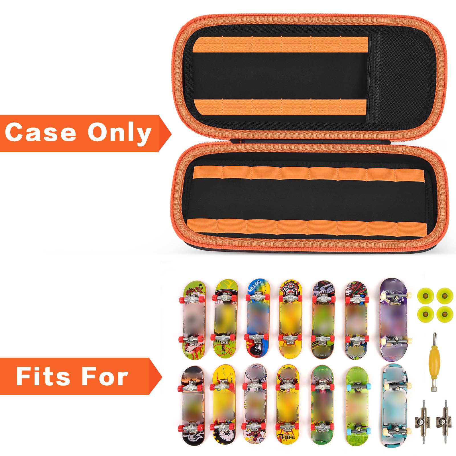 Finger Skateboard Case for TECH Deck Fingerboard Ultra DLX 14 Pack, Element Collectible Mini Skateboards Holder, Kids Toy Storage for Sticker Sheets, Wheels, Tool, Screws and Nut- Box Only