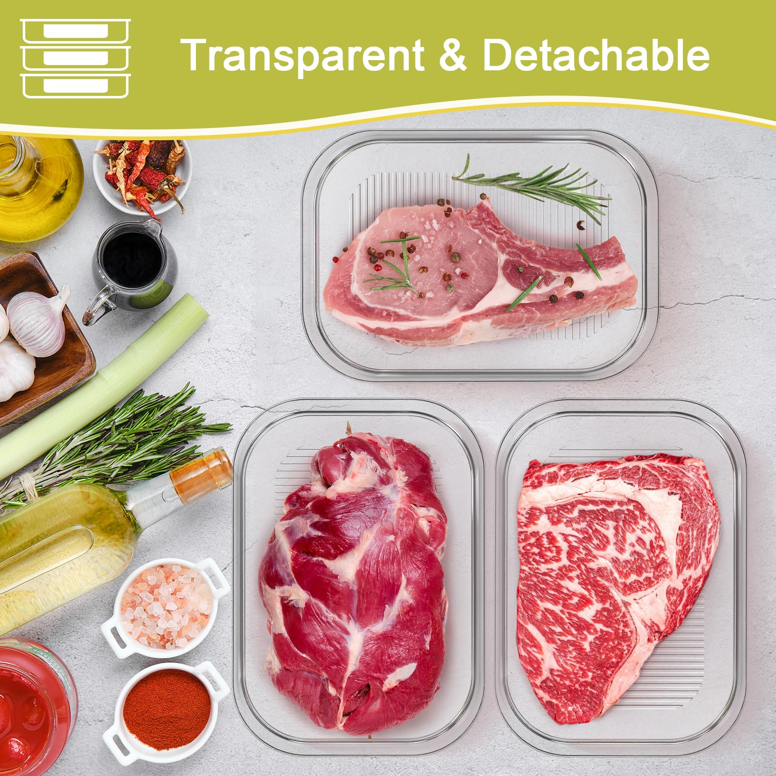 5 recipientes de carne para refrigerador, contenedor apilable de tocino para refrigerador, cajas de almacenamiento de alimentos con 5 tapas para cortes fríos, queso, almuerzo, carne, salami