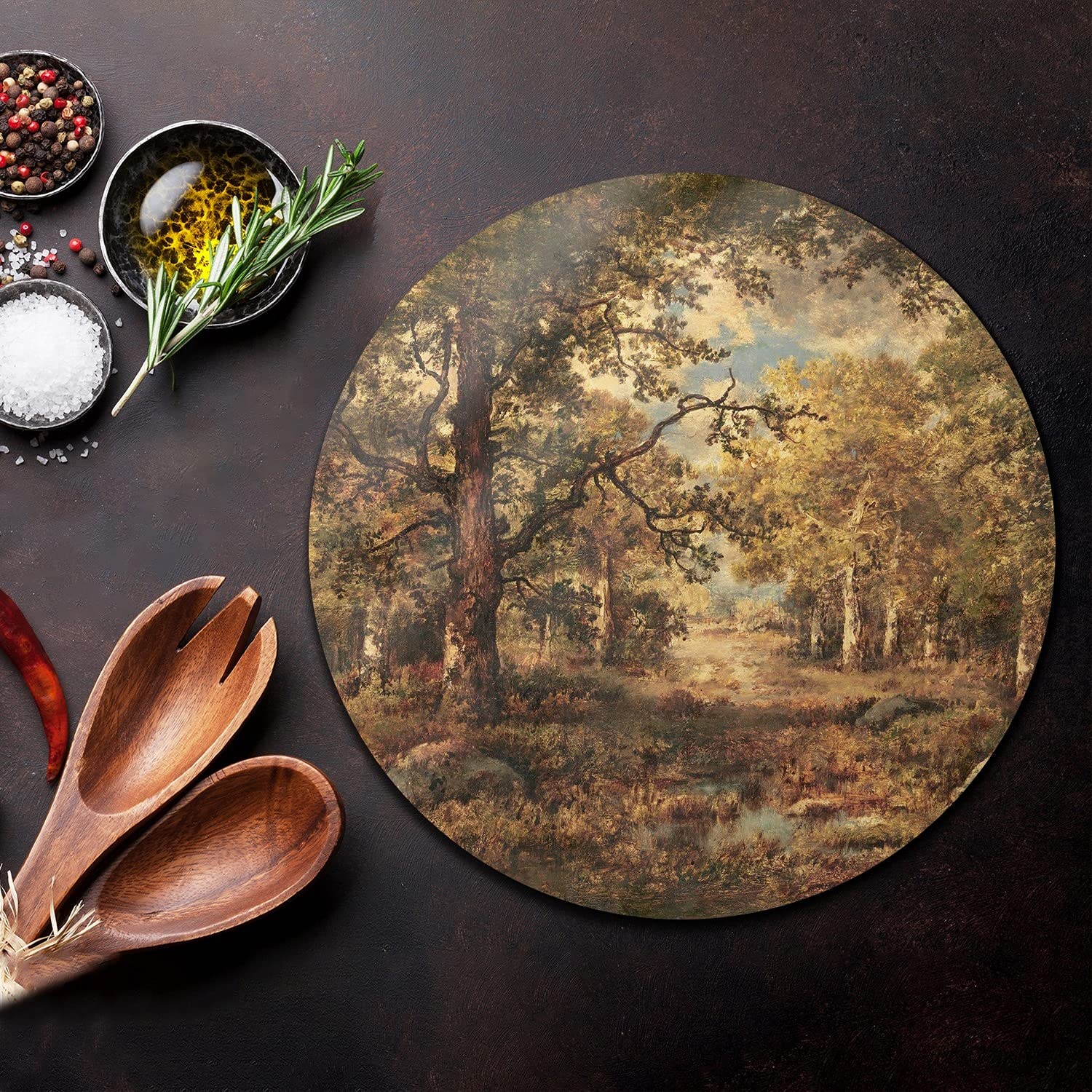 Coloray Glas Schneidebrett 40cm Herdabdeckplatte Servieren von Speisen Spritzschutz Glasabdeckplatte Gehärtetes Glas Induktionsherdabdeckung - Herbstwald Impressionismus Landschaft Land Öl