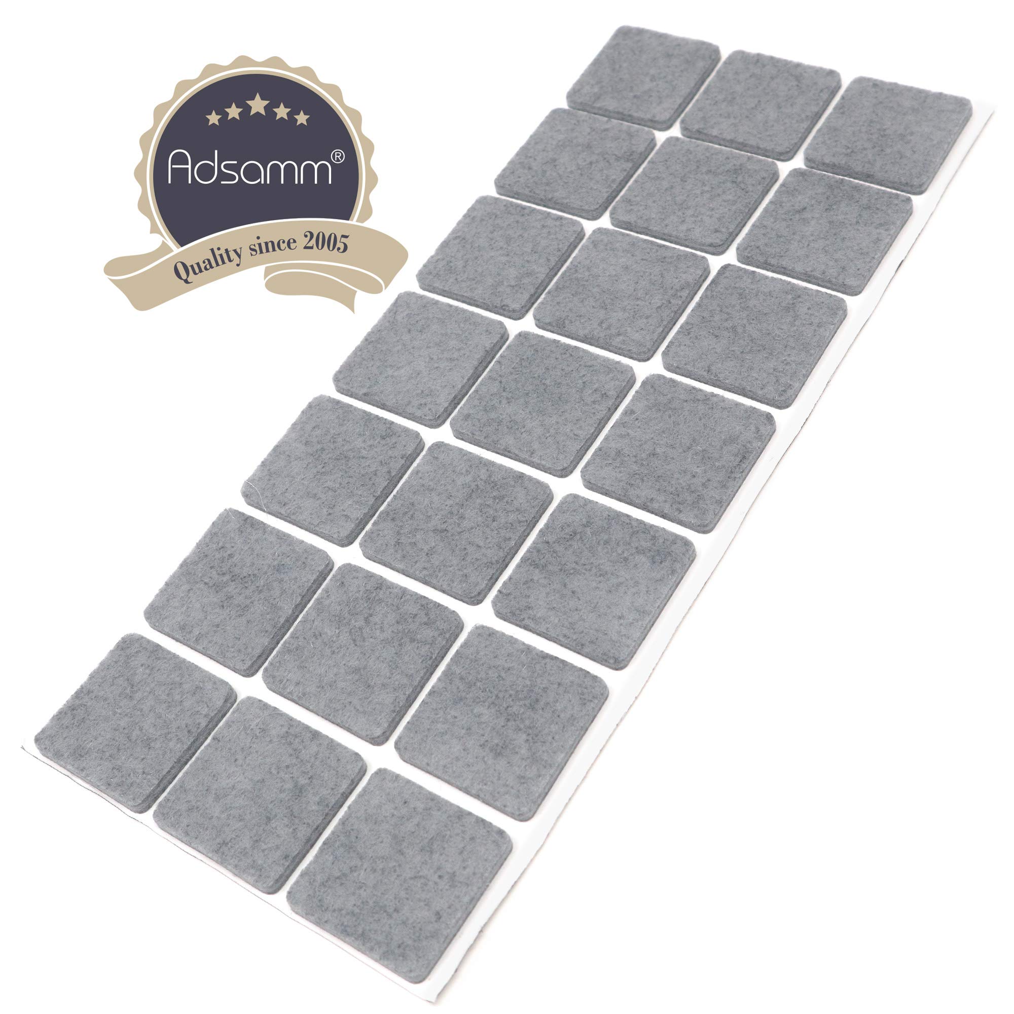Adsamm® / 21 x feltrini autoadesivi/Grigio / 30x30 mm/Quadrato/piedini per mobili in feltro da 3.5 mm di spessore/pad protettivi per arredi