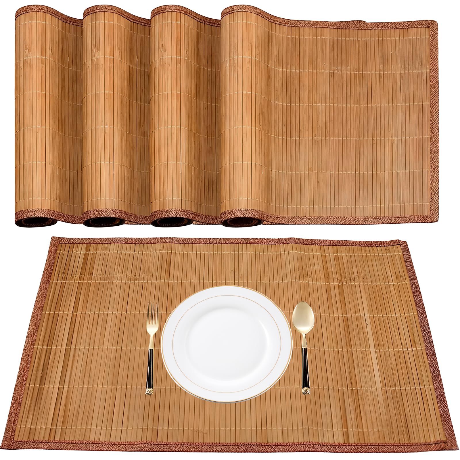 Foonary 4 Stck Bambus Tischsets fr Esstisch, Bambus Platzsets 45 x 30 cm,  Hitzebestndige Platzset, Waschbar, Aufrollbar, fr kche Speisetisch,  Bambusmatte, Holz,Abgrifffeste Hitzebestndig, : Amazon.de: Kche, Haushalt  & Wohnen