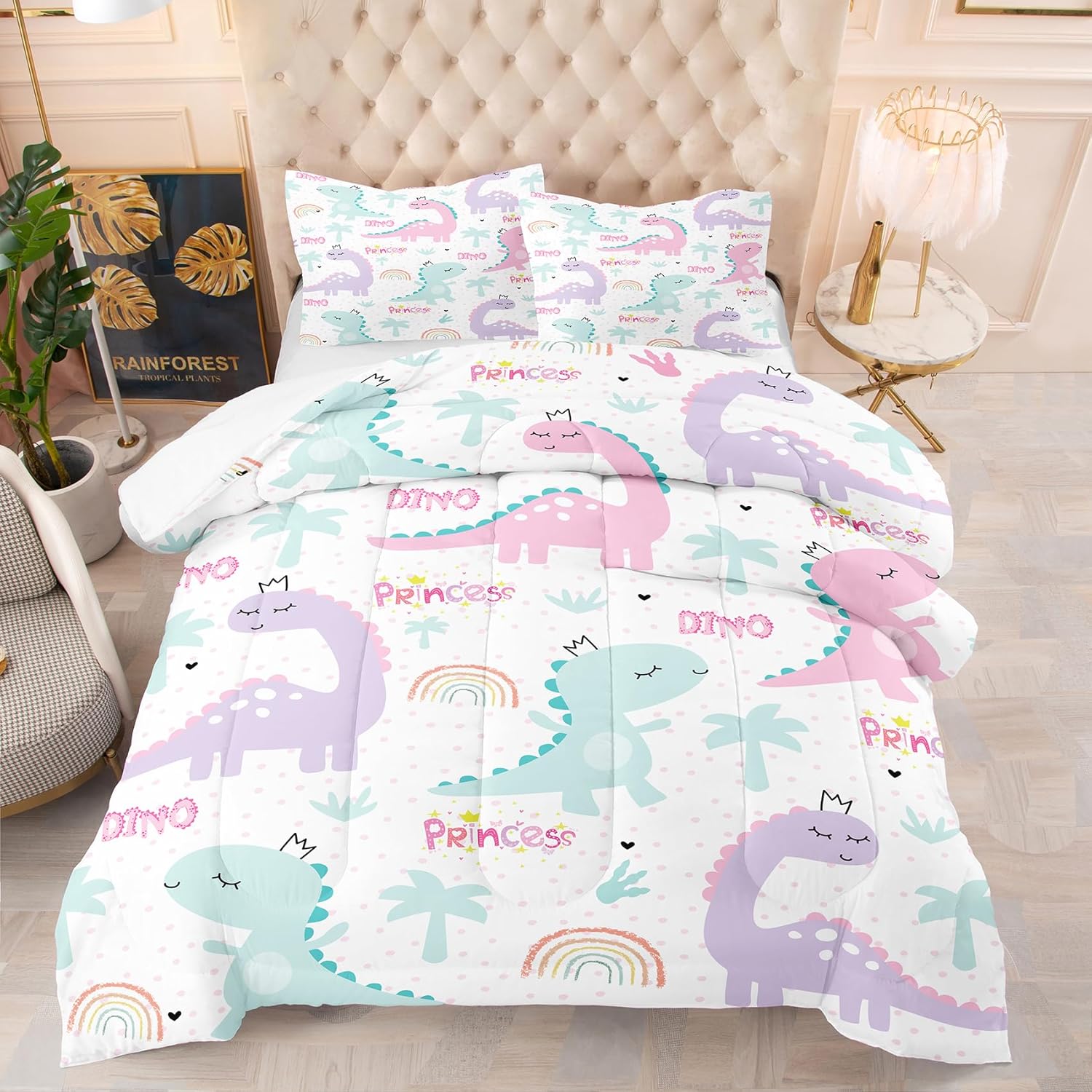 NINENINE Girls Comforter Sets Full,Dinosaur Bedding Sets