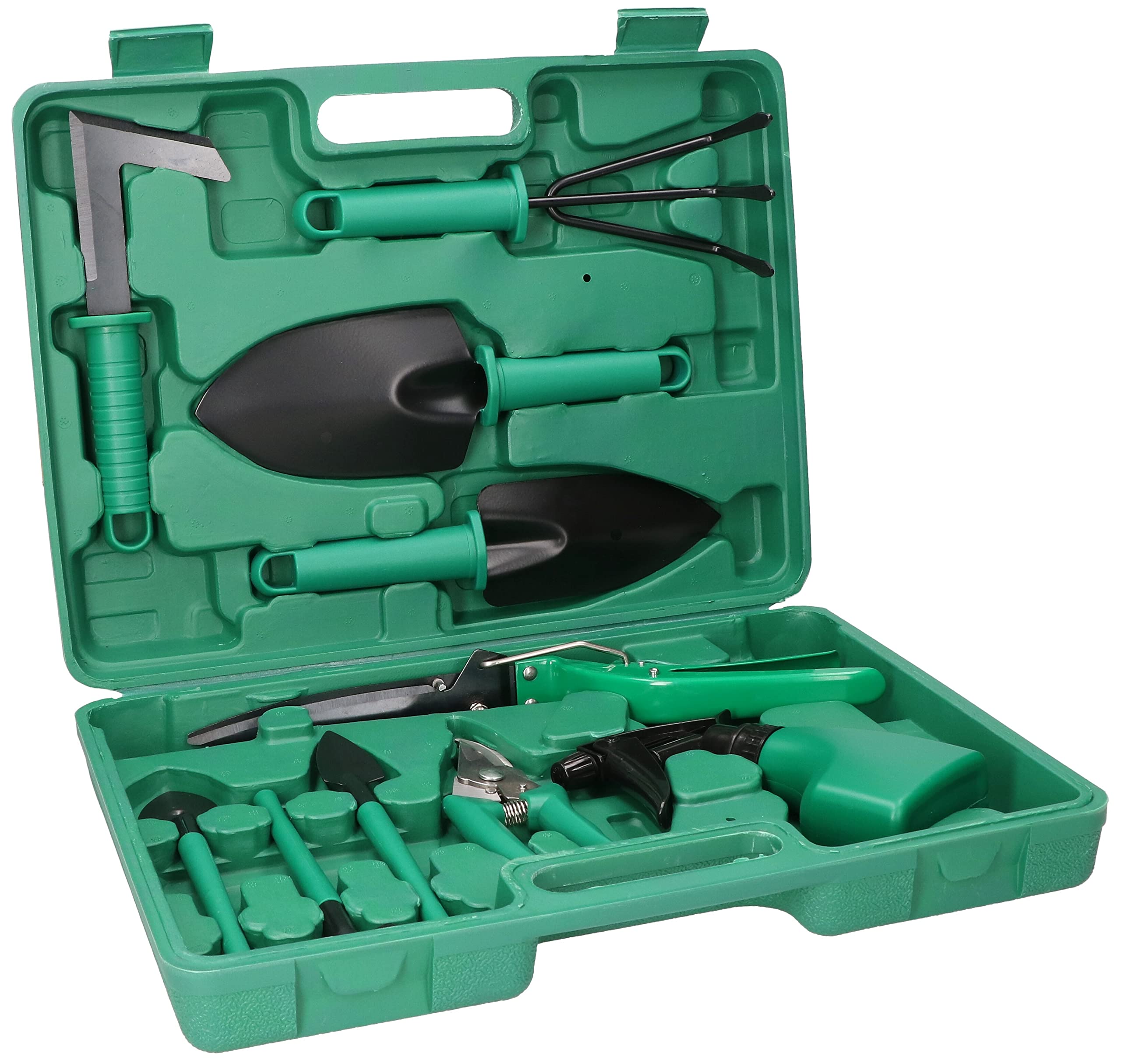 KOTARBAU® Juego de Herramientas de jardín de 10 Piezas, Herramientas de jardín con maletín de plástico: Tijeras de podar y para césped, Palas, rastrillos, azada, pulverizador, Herramientas de jardín