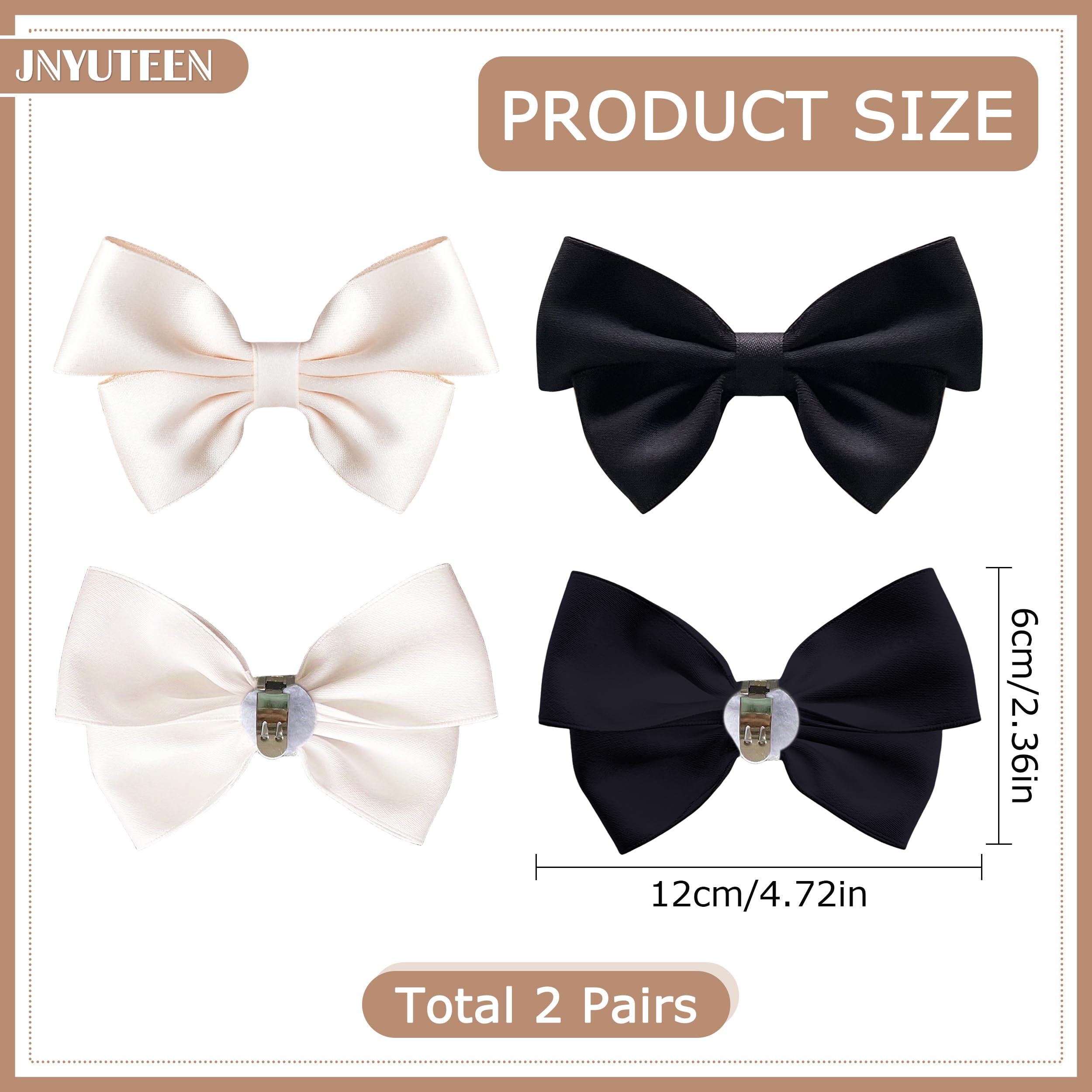 2 Pares Clips de Lazo para Zapatos, Negro Blanco Lazo Extraíble Clips para Zapatos Mujer, Clips de Satén Decorativos para Zapatos de fiestas Tacones Bailarinas Salones Ropa — view 2