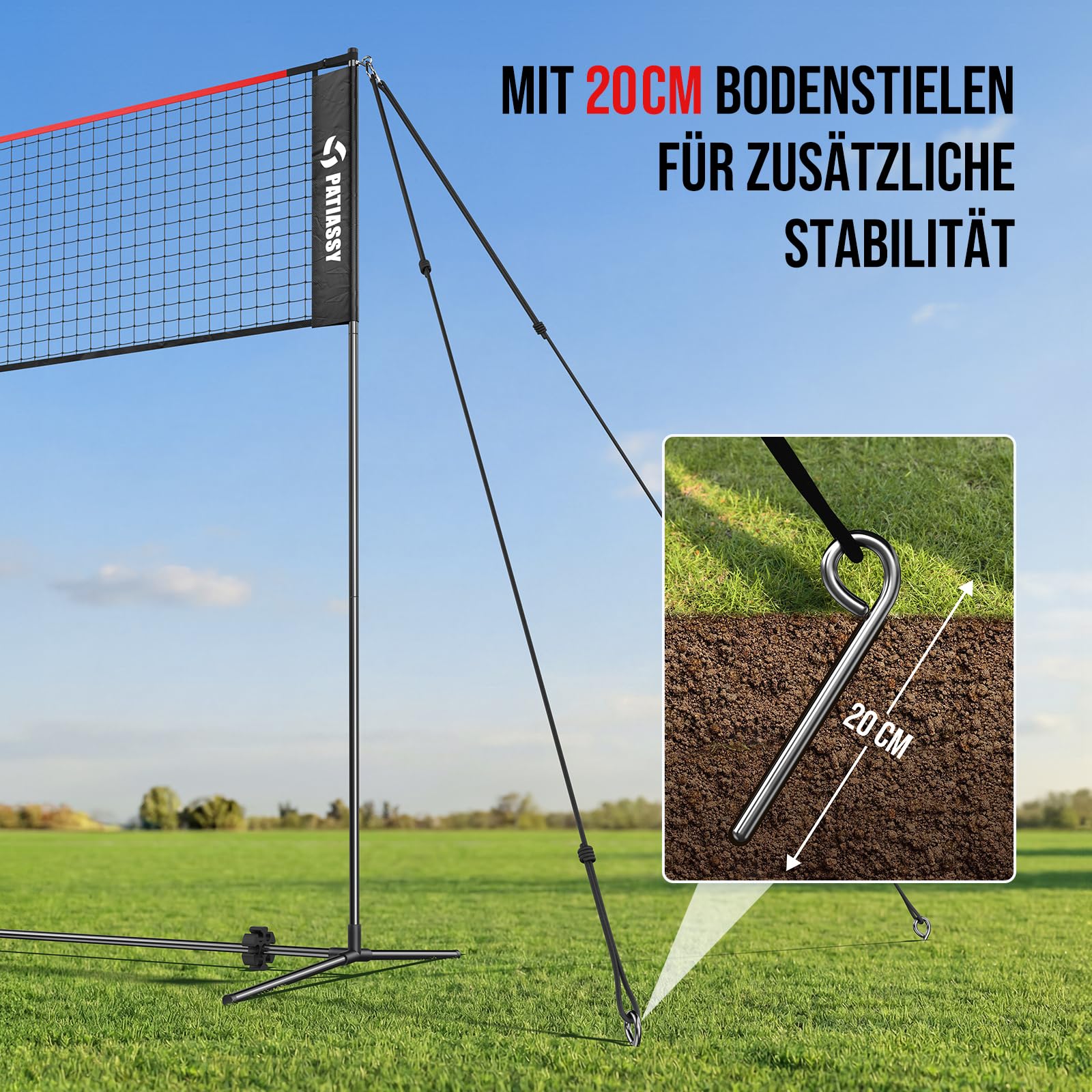 Patiassy Red de bádminton de 5,2 m, red de tenis, red de voleibol para jardín, barras de altura ajustable, juego de red portátil 4 en 1 con voleibol, bádminton y tenis, raqueta de voleibol, pelota de - 4