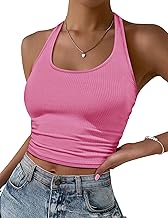 Ekouaer Debardeur Femme Crop Top Chic Et Élégant Ete Mode Dos Nu Sport Top Femme Côtelé Tricoté Debardeur S-XXL
