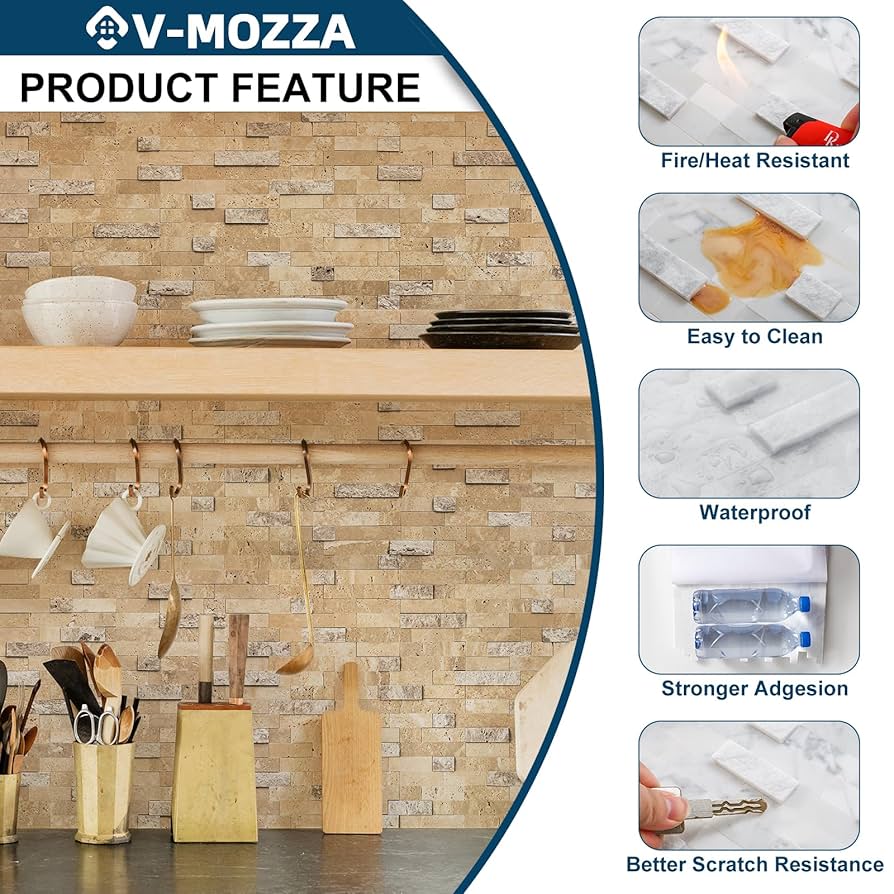 Mosa♡ Modamo Peel & Stick Nero Marquina with Gold Accent Triangle