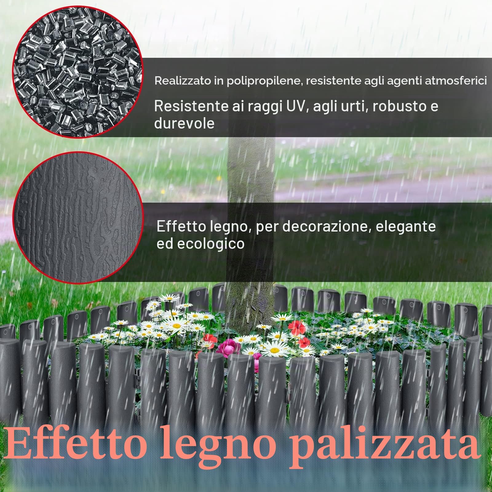 Froadp Bordature da Giardino in Plastica 28x24cm Flessibile Prato Separé da Giardino Staccionata Recinzione Aiuole Bordi con Legno Aspetto per Frutteti Orti o Sentieri (14m=50 pezzi, Antracite)