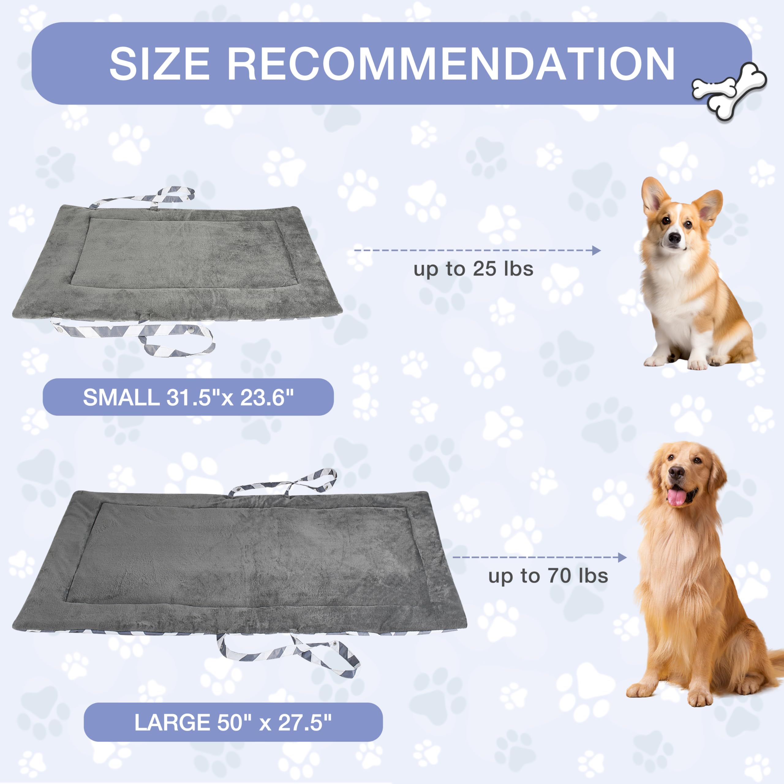 Pawsse Couverture imperméable pour chien - 80 x 60 cm - Tapis d'extérieur lavable - Coussin pour chien à emporter - Pliable - Pour voyage, voiture, camping - Rayures