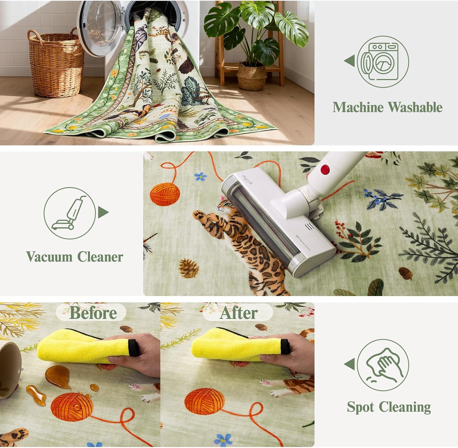 Cat Runner Rug for Kitchen 2'6''x8' Washable Rug Runner for Hallway Non-Slip Soft Cat Print Area Rug with Rubber Backing Kitchen Carpet for Laundry Bedroom Bathroom