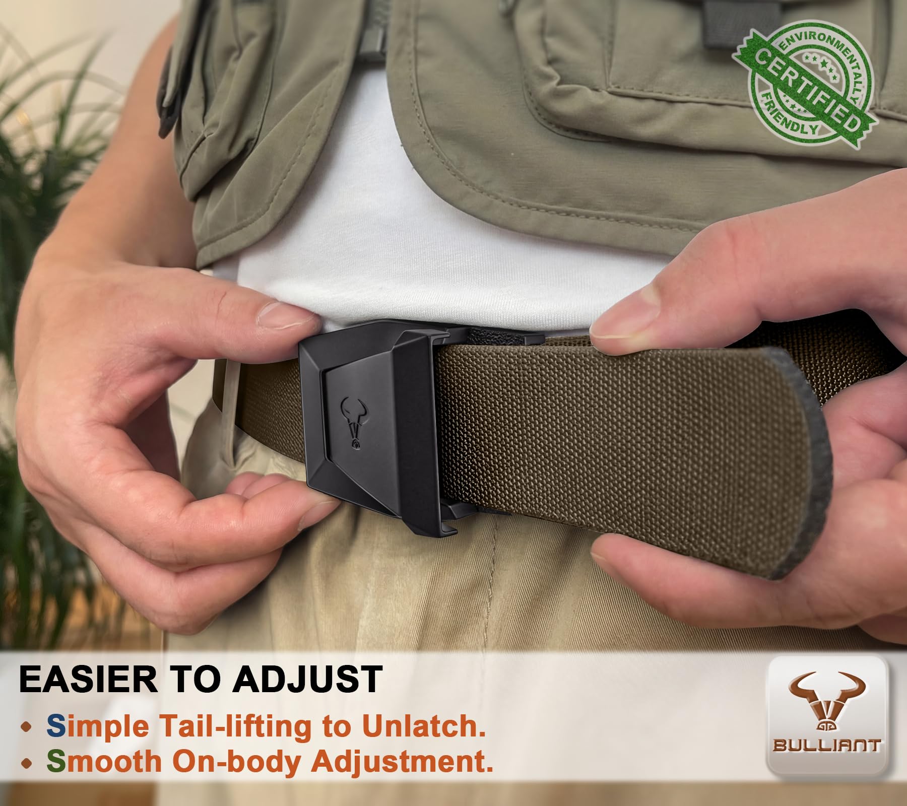 BULLIANT Cintura Tattica,Cintura Uomo Militare Lavoro Trekking 3,8cm,Fibbia a Sgancio Rapido