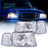 Nilight Headlight Assembly for 2001 2002 2003 2004 2005 2006 2007 2008 2009 2010 2011 Ford Ranger Replacement Headlamp Chrome Housing Clear Reflector