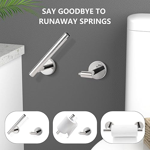 Miniatura 2 de Newfun Soporte de papel higiénico cromado pulido, SUS 304 de acero inoxidable ajustable, doble poste pivotante, soporte de pared para baño