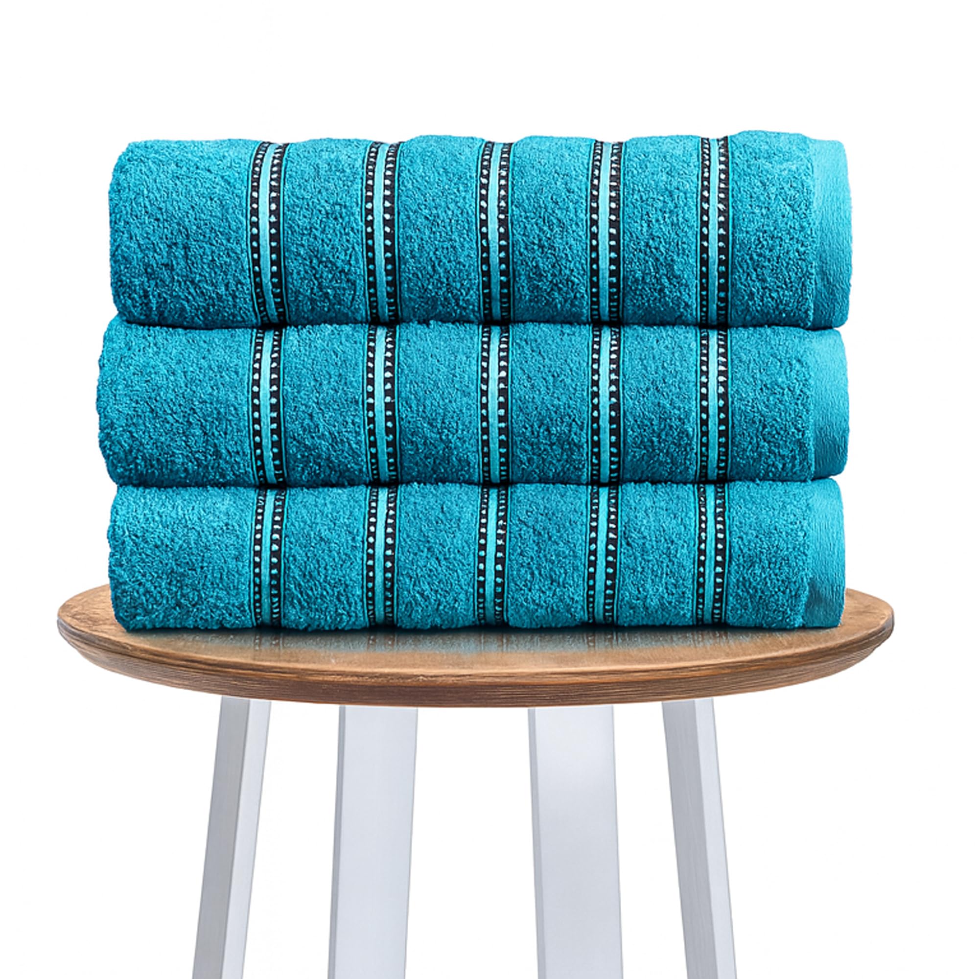 Lions Bath Sheet Towels 3 Pack - Premium Striped 100% Egyptian Cotton Towel Set 90x150cm - Ultra Soft and Highly Water Absorbent, Extra Large Thick Bathroom Sheets, Teal