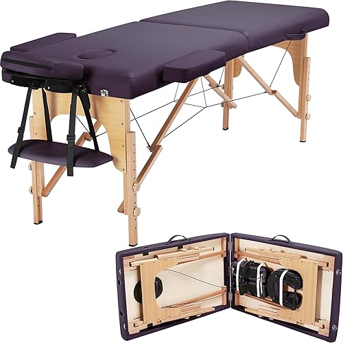 Yaheetech Cama de spa portátil para pestañas, cama de masaje, mesas de spa plegables ajustables de 2 pliegues con bolsa no tejida, lavanda