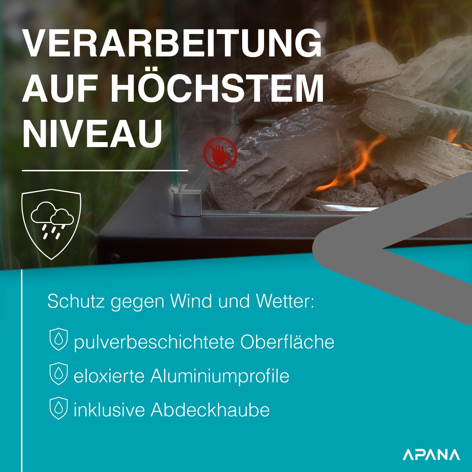 APANA Gas Heizstrahler FUEGO 8kW – Terrassenfeuer mit Sichtfenster & Rollen – Heizpilz für Garten, Balkon & Terrasse – inkl. Abdeckhaube, Umkippsicherung & Abschaltautomatik – anthrazit