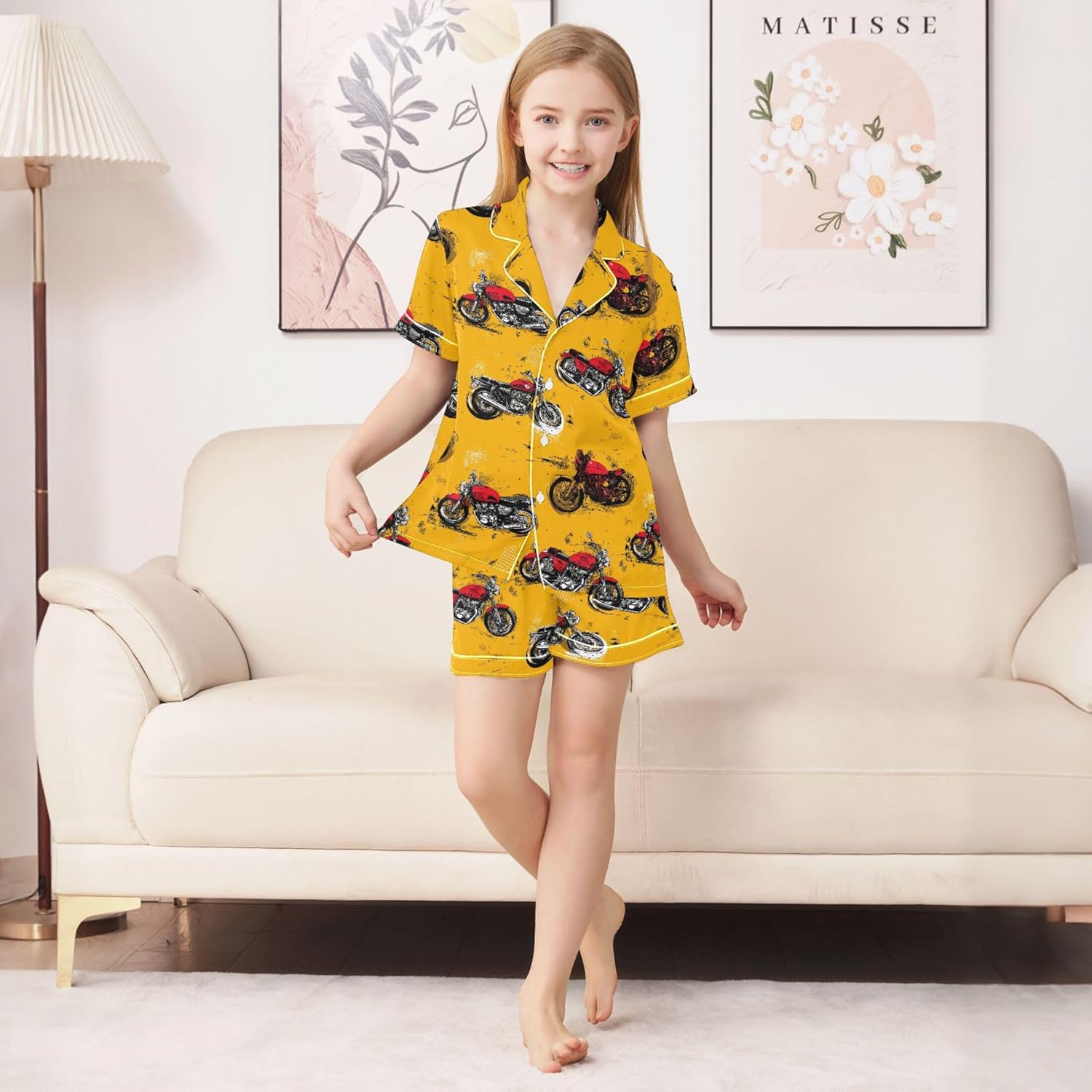 Silk Pajama Sets Short Sleeve Pajamas Soft Sleepwear 2 Piece Pjs Set