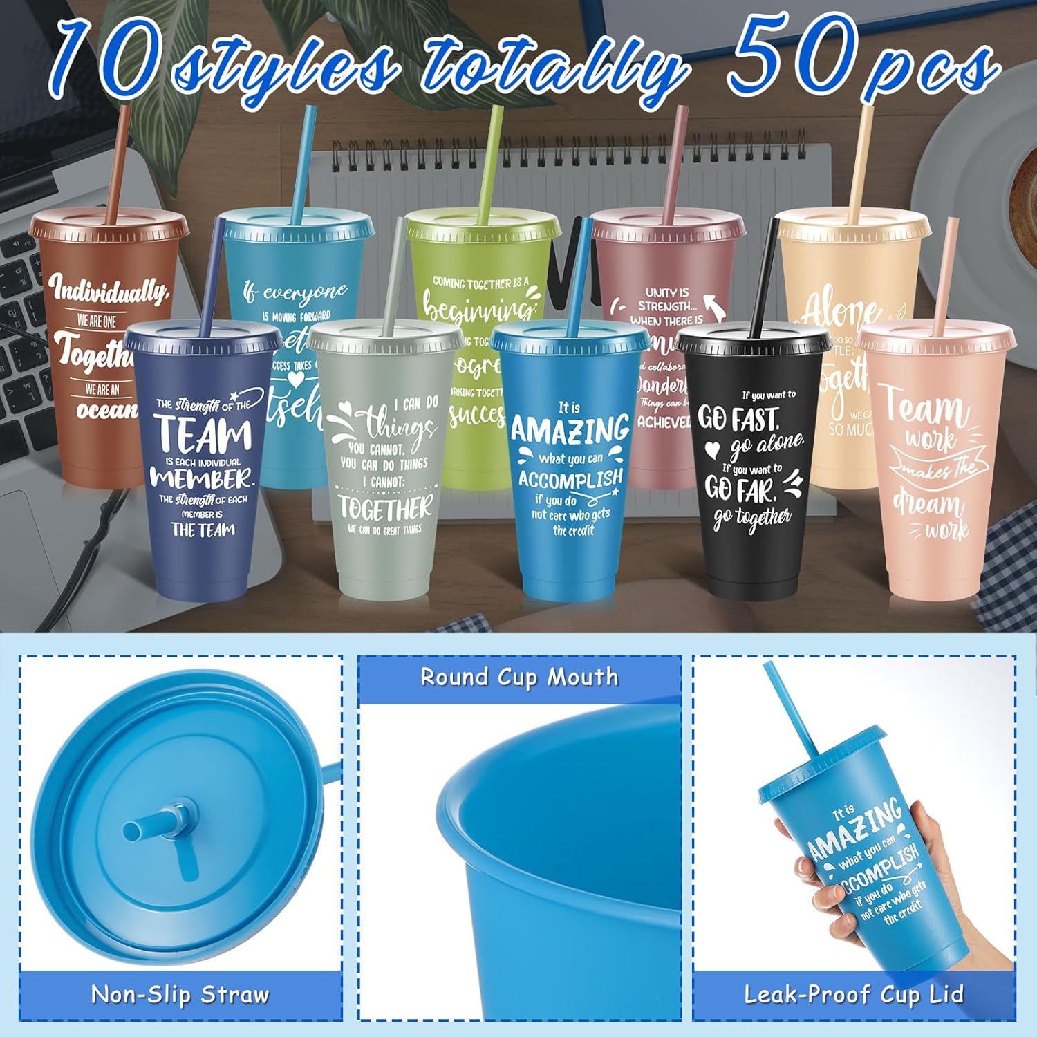 Uiifan 50 Pack Employee Appreciation Gifts for Coworker Staff, Thank You Reusable Plastic Cups for Social Worker, Teammate, Teacher, Bulk Group Gifts for Coworkers (Morandi) - Image 3