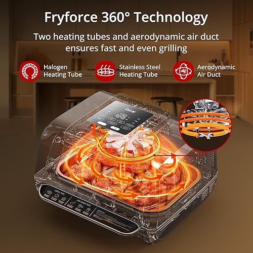 Miniatura 7 de Combo de parrilla interior 7 en 1 y freidora de aire con ventana de visión, parrilla eléctrica de 1750 W hasta 450 F, platos extraíbles