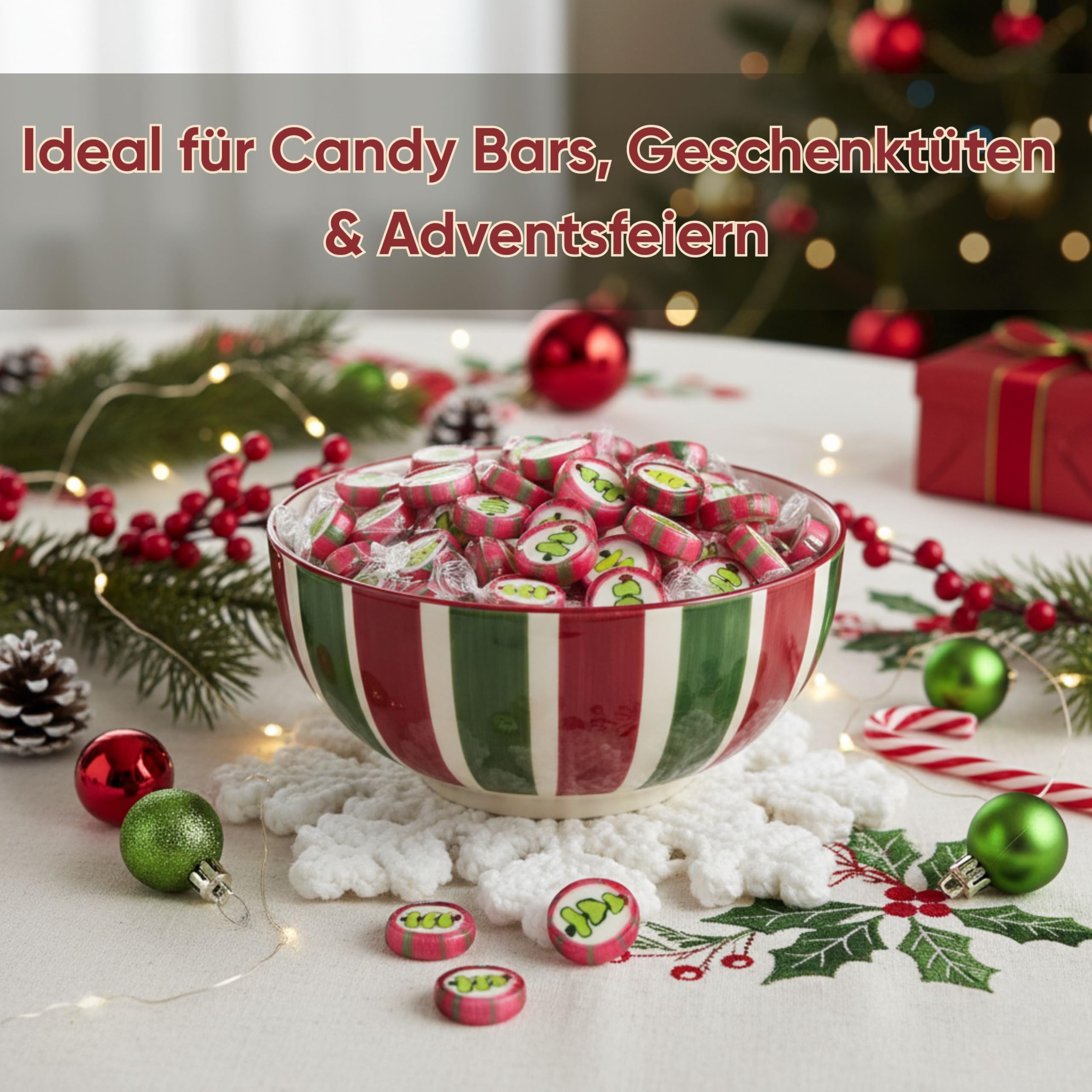 EinsSein Weihnachtsbonbons Tannenbaum grün-rot 4kg | Handgemachte Rocks Bonbons | Mini Süßigkeiten & Kleinigkeiten für Adventskalender Nikolaus & Wichtelgeschenke | Alternative zu Schokolade