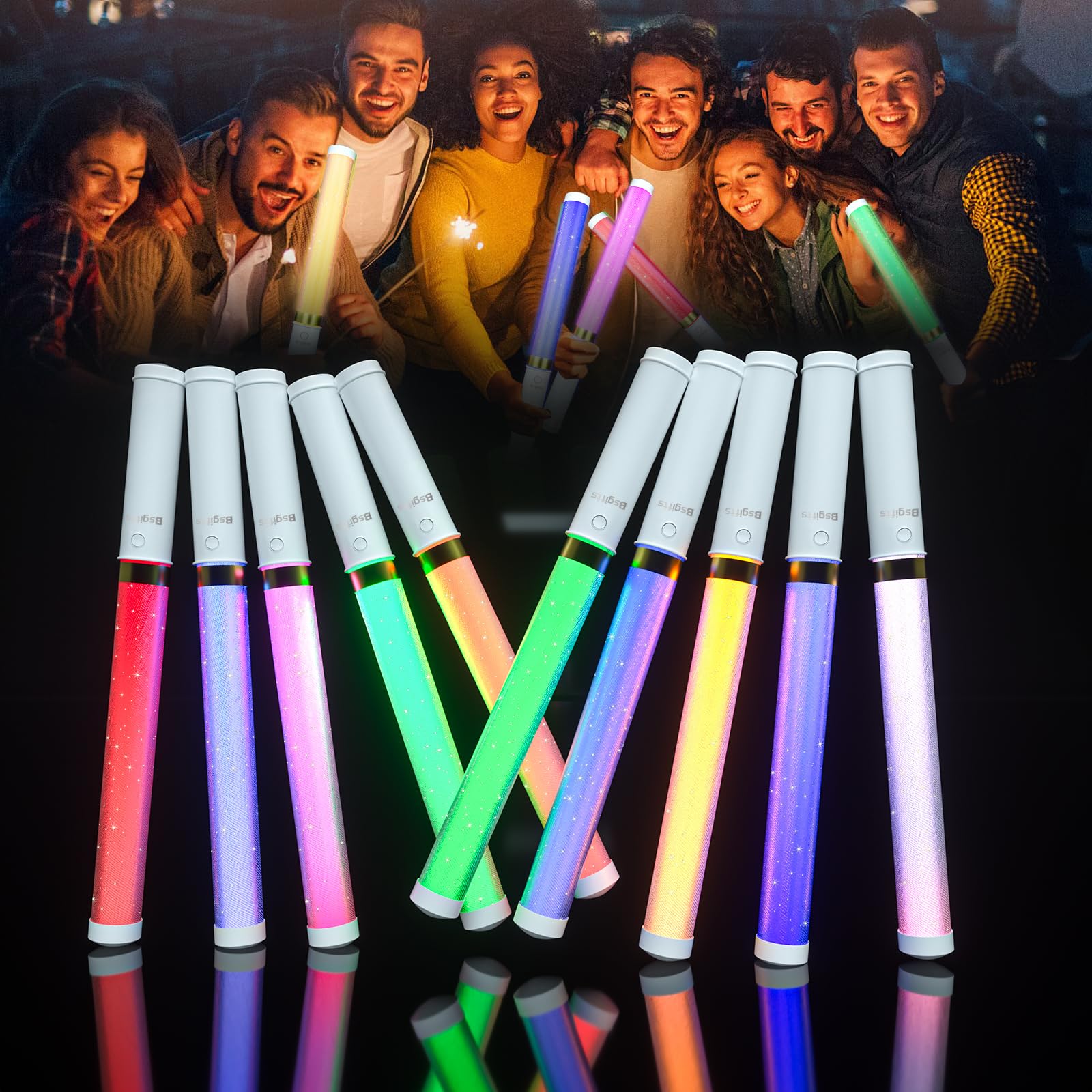 Bsgifts LED Glow Sticks 2 Pack, Reusable Light Up Toys 15 Colors Light Stick Bulk, Glow Party Supplies for Wedding, Birthday, Raves, Concert, Camping, New Year, Halloween, Christmas (with AAA Battery)