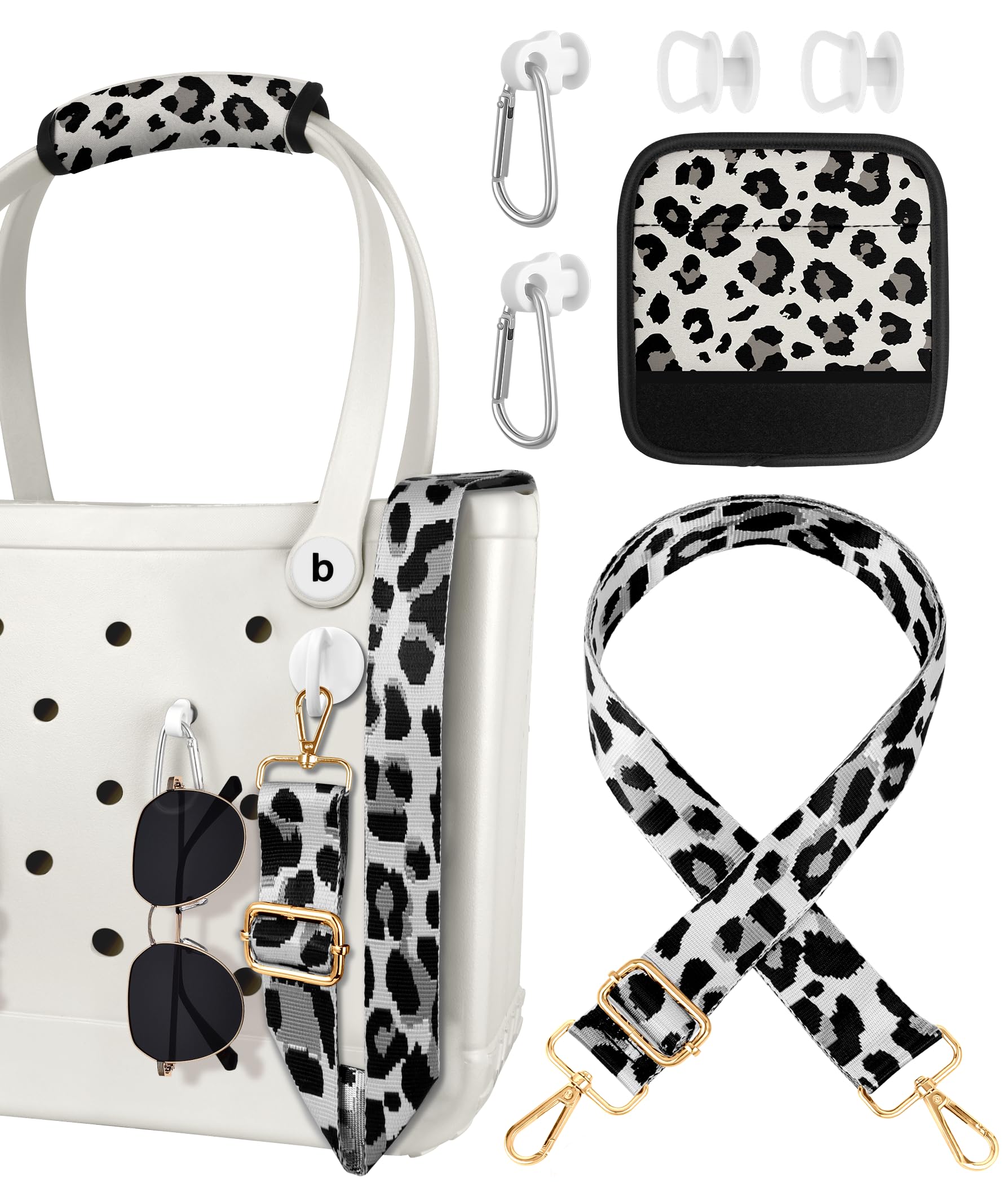 Toykee Bag Strap Crossbody Charms for Bogg Bag Accessories - Shoulder Strap Neoprene Luggage Handle Wrap for Suitcases & 2 Key Holders Black Leopard