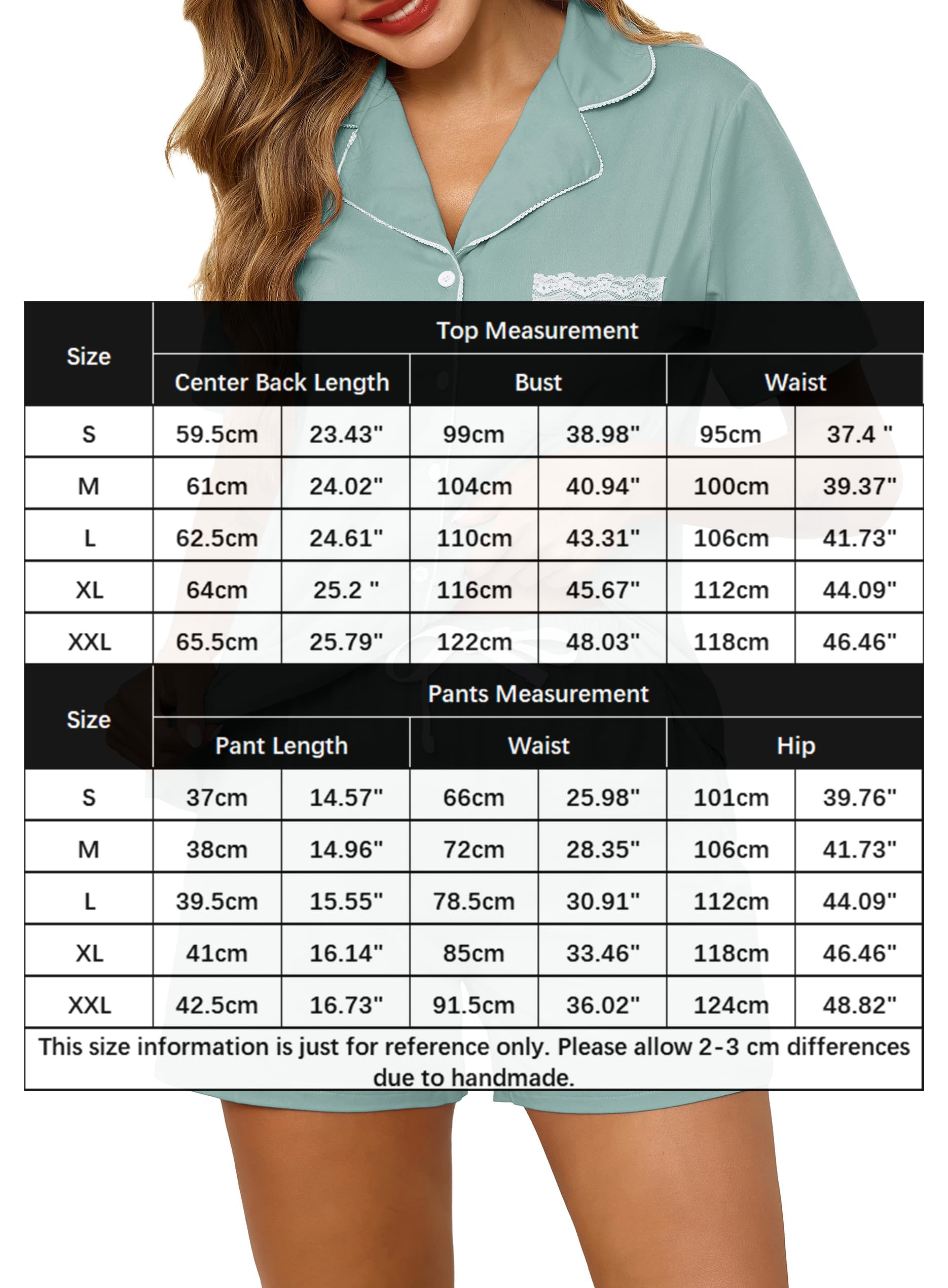 Lovasy Pigiama in Cotone Donna Estivo con Bottoni Davanti Pigiami Set Corta Pizzo Scollo a V e Maniche Corte 2 Pezzi Pigiami da Casa Leggero T-Shirt Pigiama S-XXL