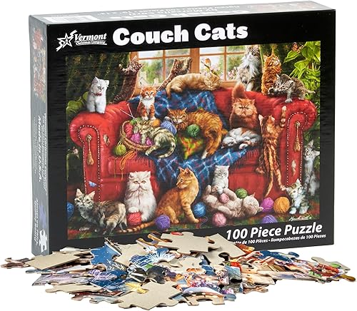 Miniatura 4 de Vermont Christmas Company Couch Cats - Rompecabezas de 100 piezas, piezas grandes, perfecto para niños y personas mayores