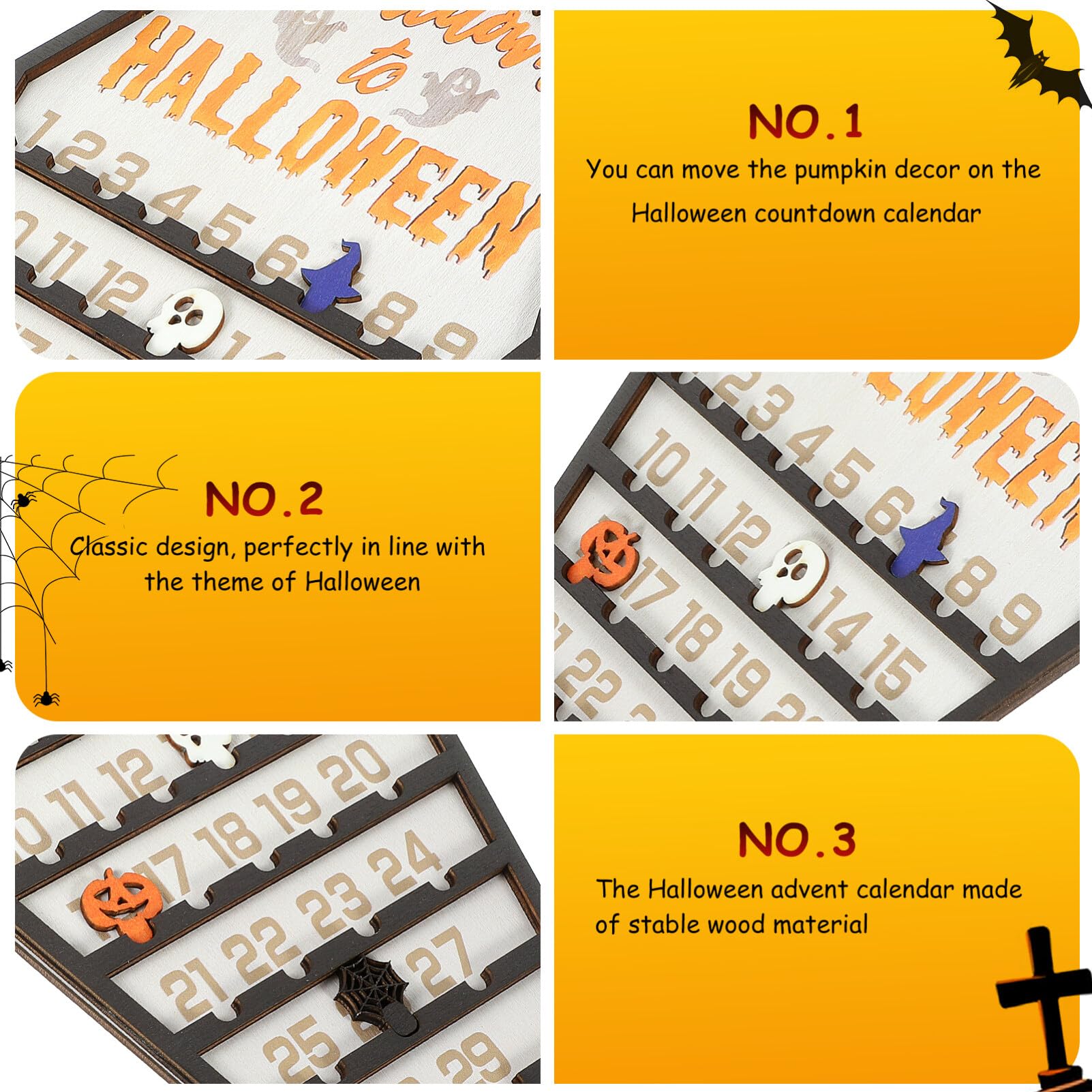 ifundom Halloween-countdown-kalender aus Holz in Sargform Adventskalender für Dekoration und Zählen der Tage
