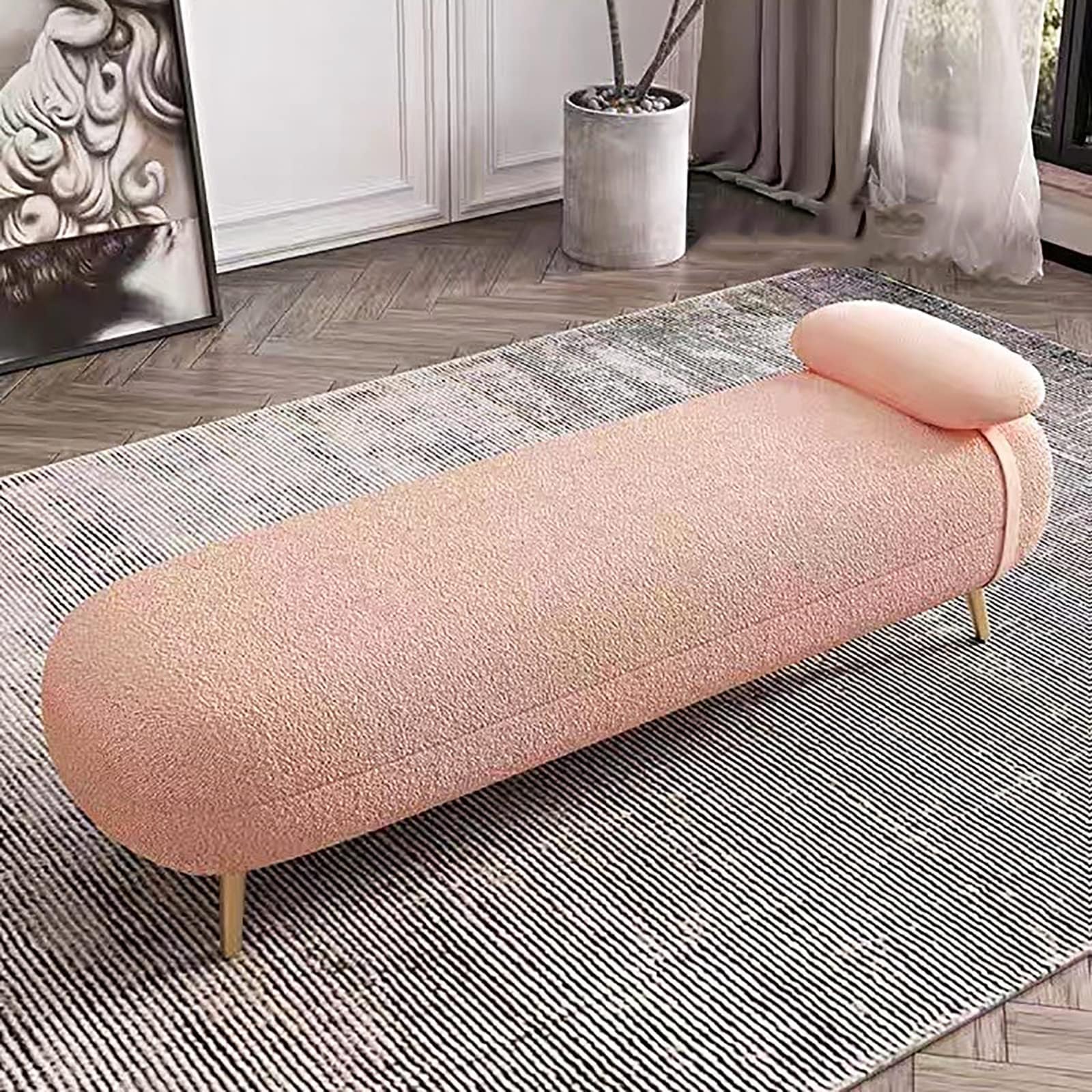 Repose-pieds rembourré en velours rose de 110 cm pour éliminer l'inconfort du salon
