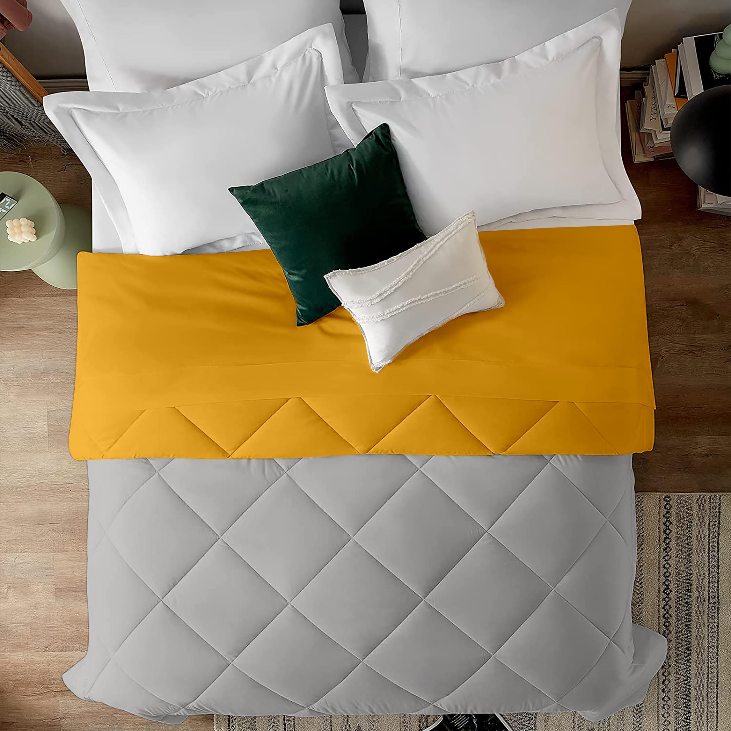 EDMUND - 300 GSM Microfiber Duvet Reversible Comforter for Double Bed Comforter (90" x 100") Inches - 300 GSM Comforter | Gold&Silver 1